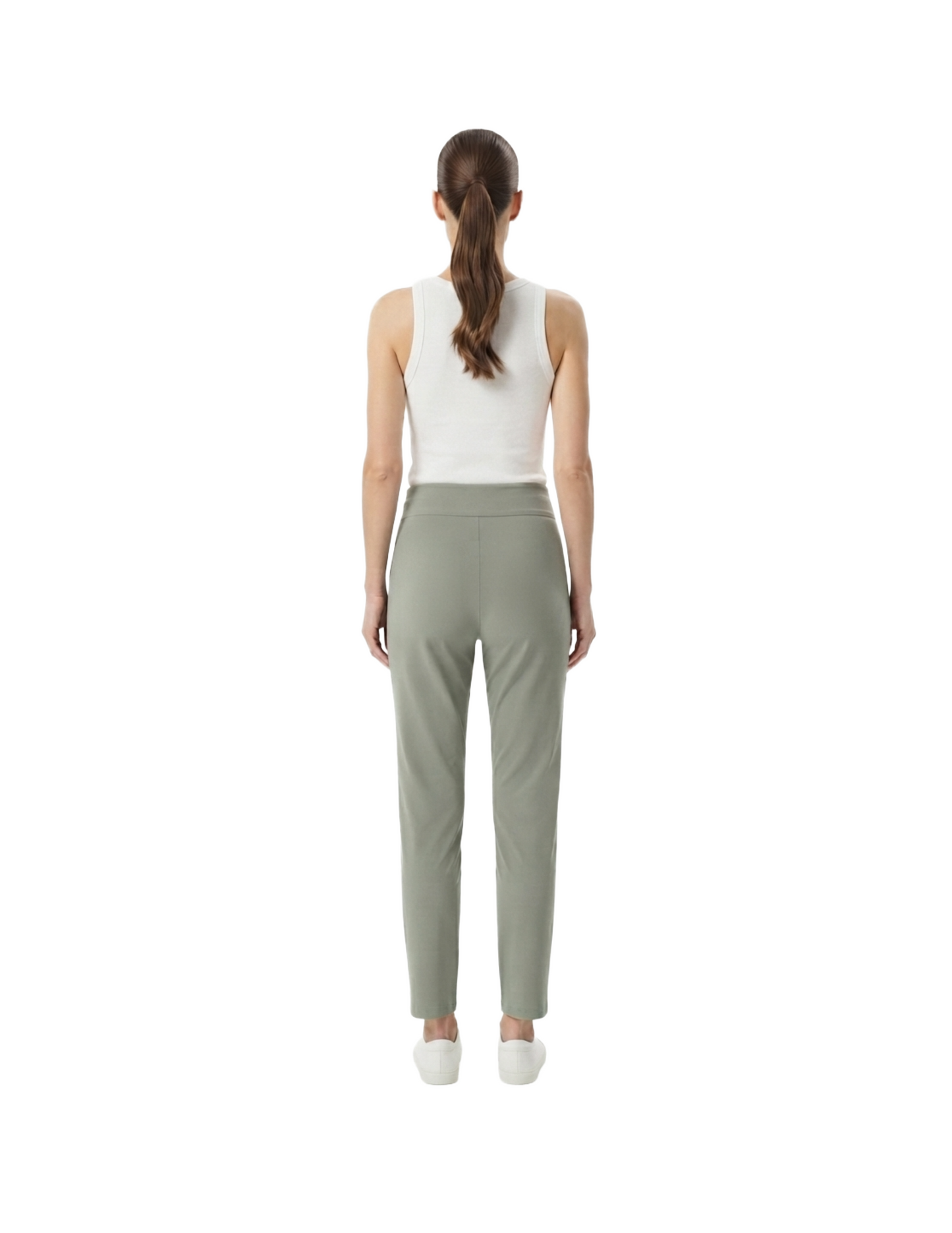 Legging verde con bolsas laterales y costuras decorativas