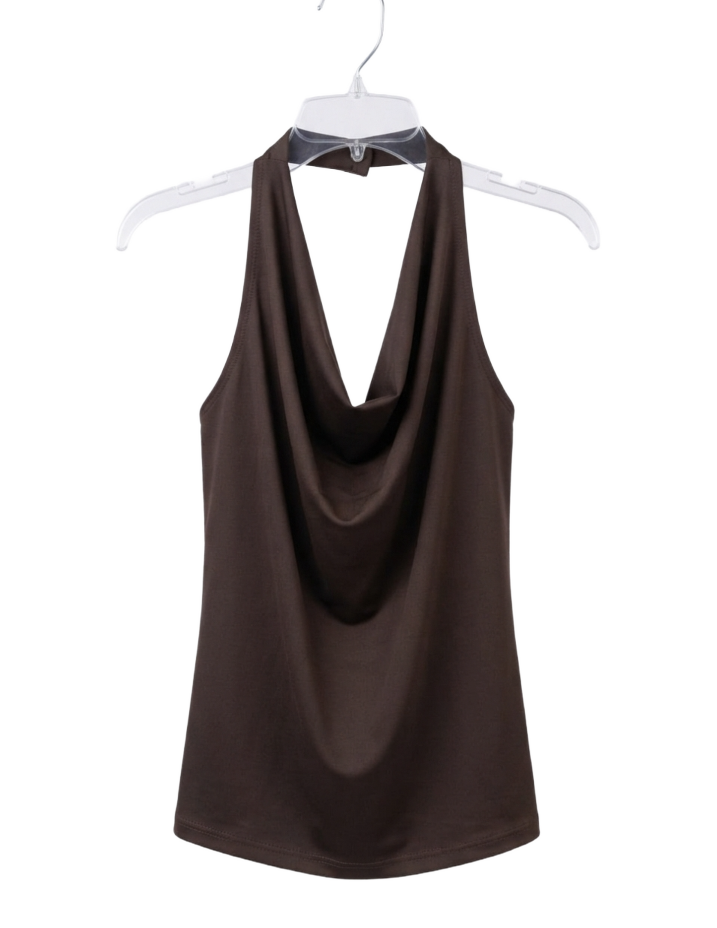 Blusa cafe estilo halter con cuelo caído