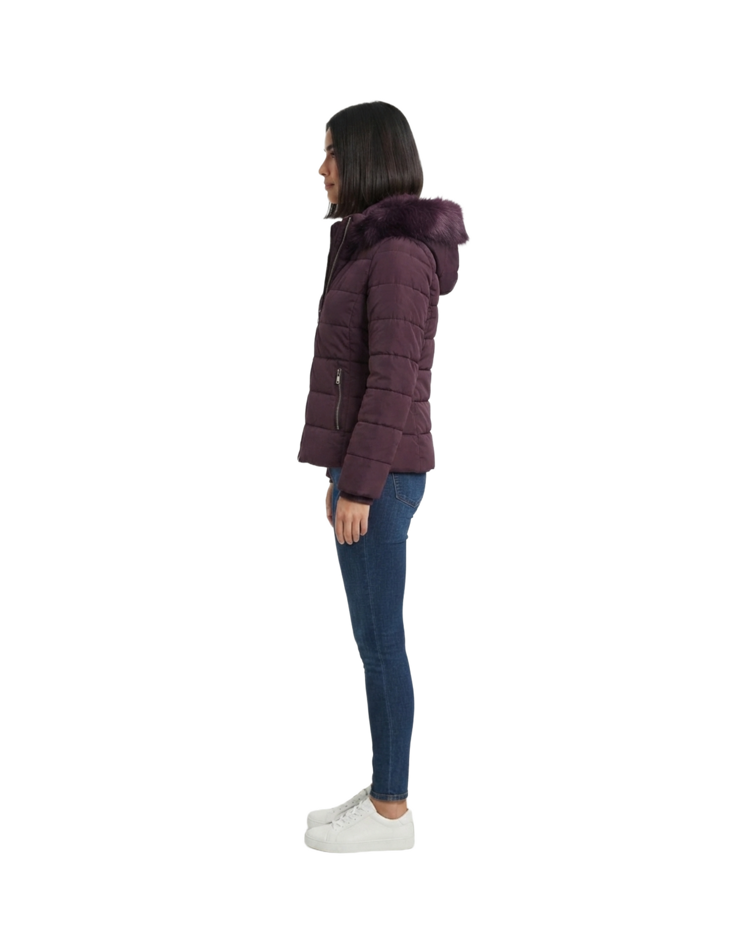 Chamarra capitoneada morada con gorro removible