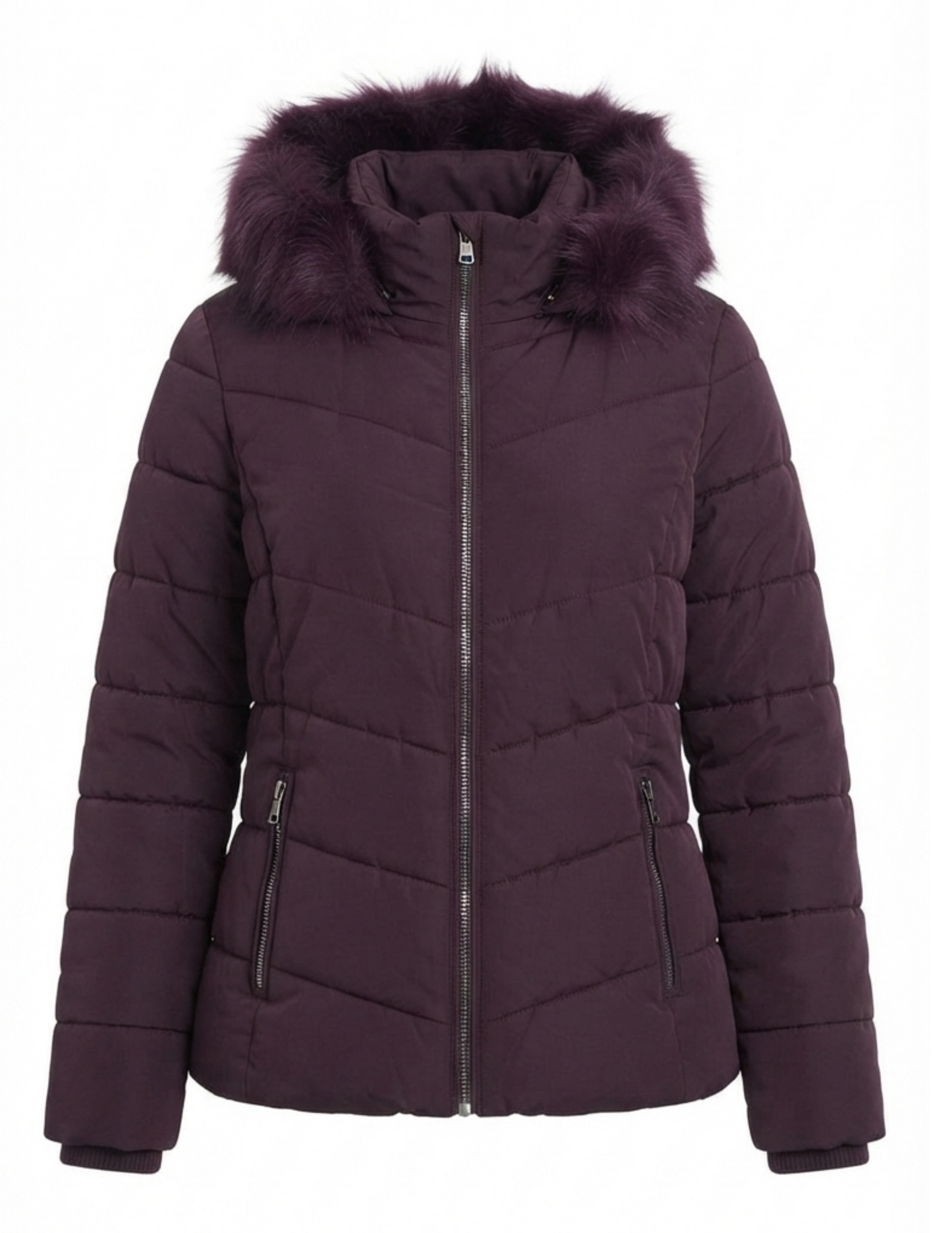 Chamarra capitoneada morada con gorro removible