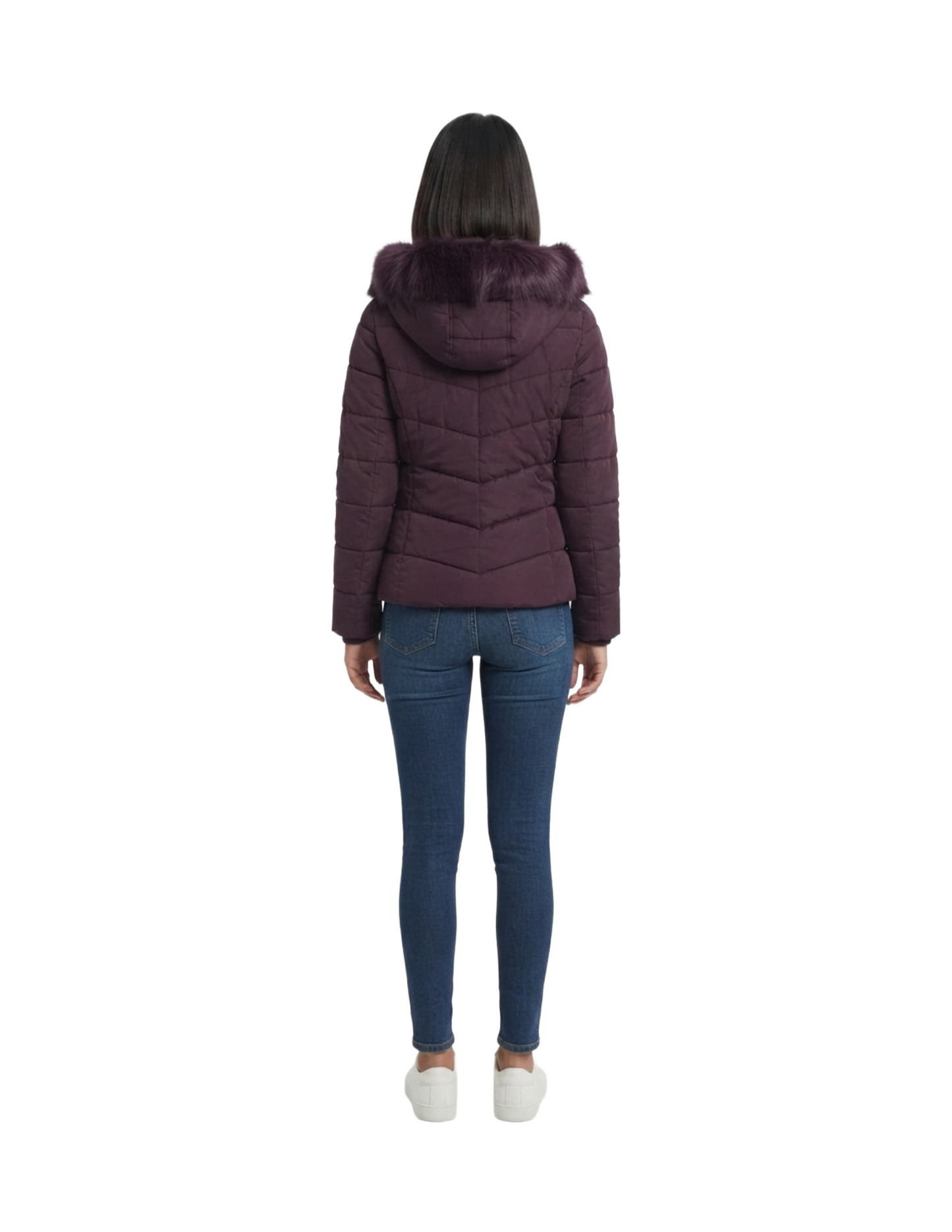 Chamarra capitoneada morada con gorro removible