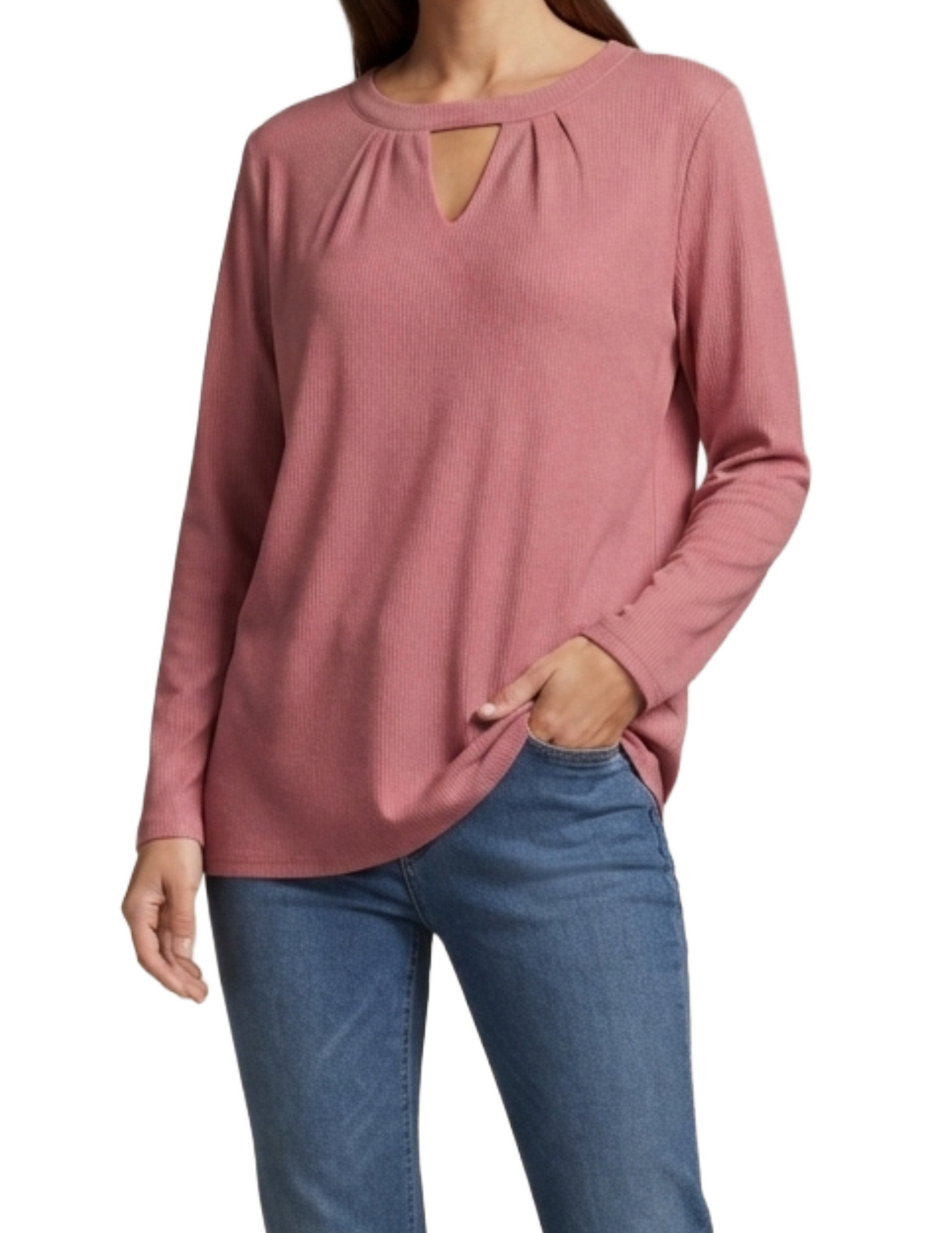 Blusa rosa acanalada tipo oversize manga larga