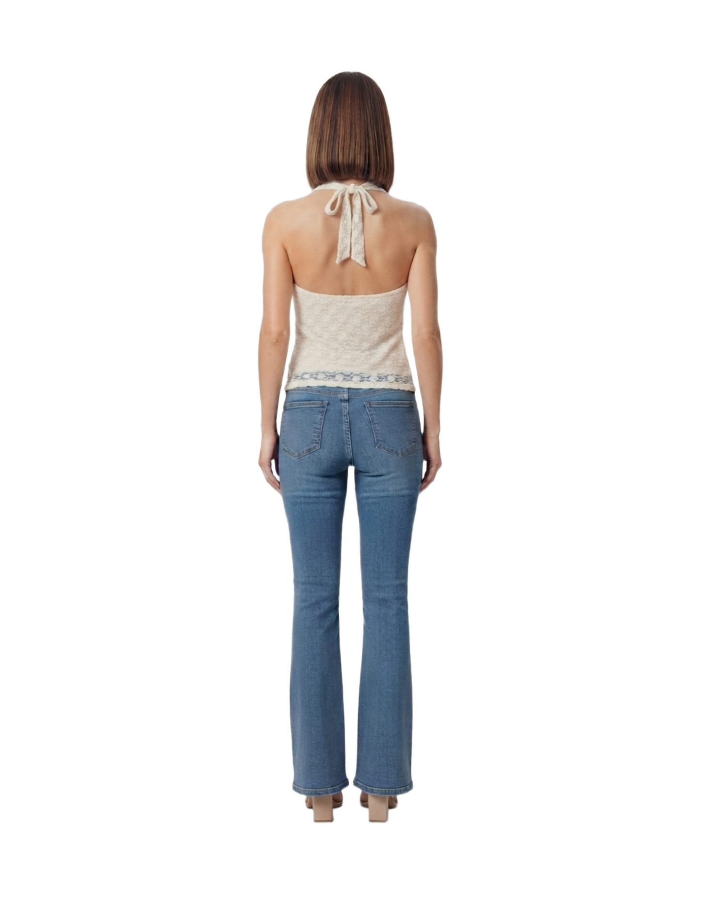 Blusa de encaje tipo halter beige