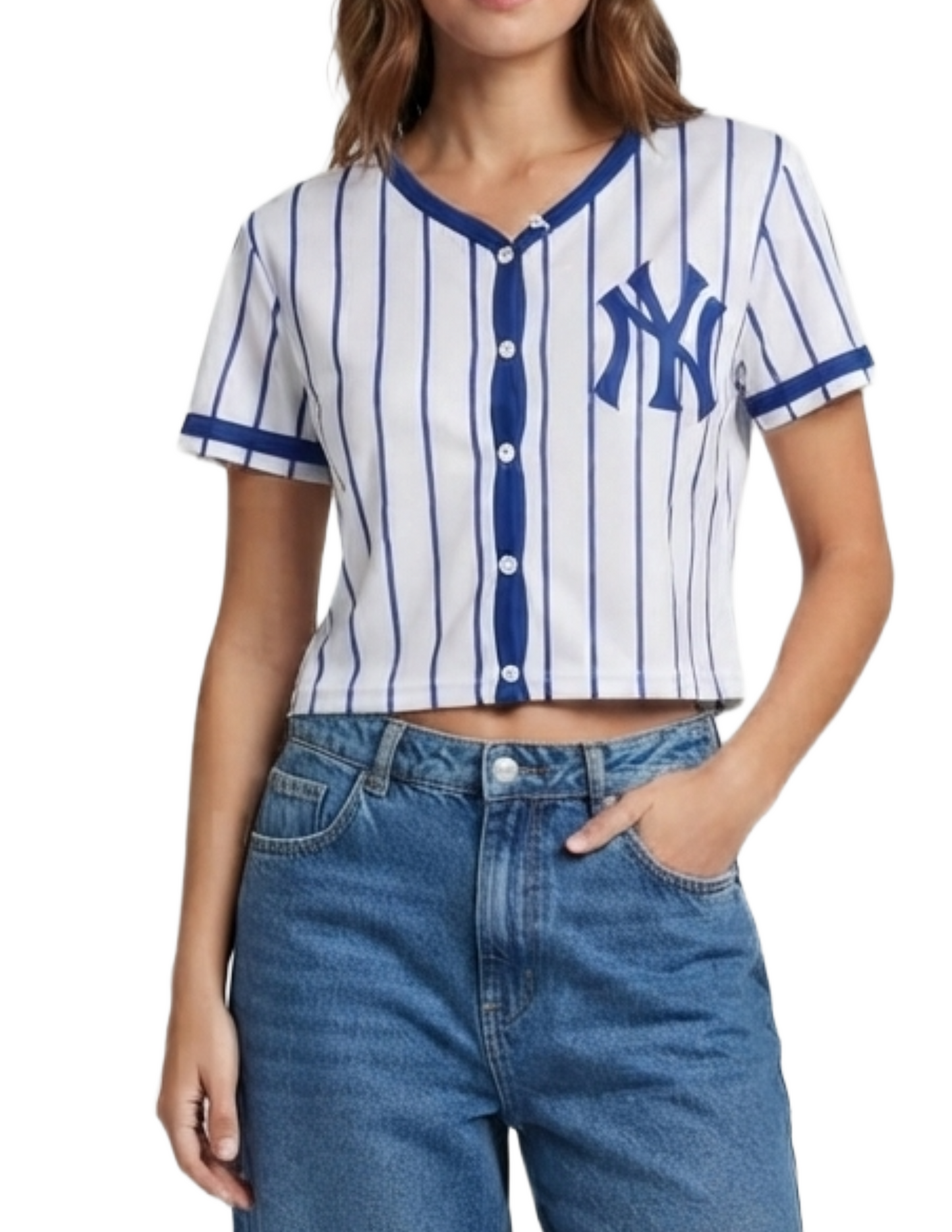 Blusa blanca estampado tipo yankees