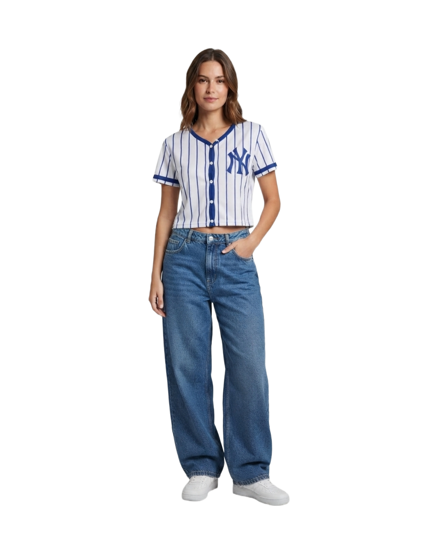 Blusa blanca estampado tipo yankees