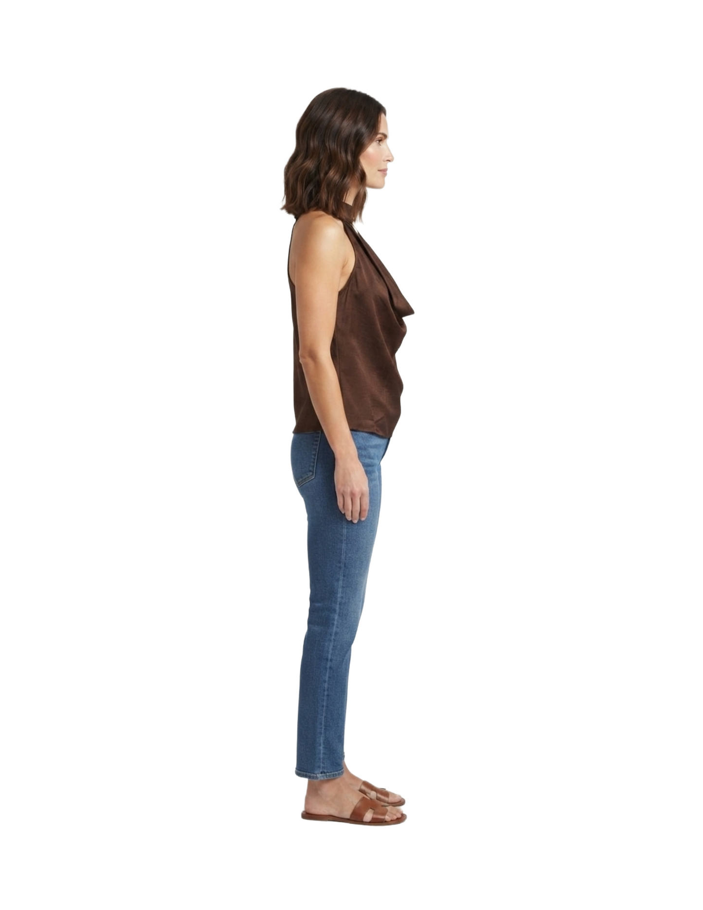 Blusa cafe estilo halter con amarre en cuello