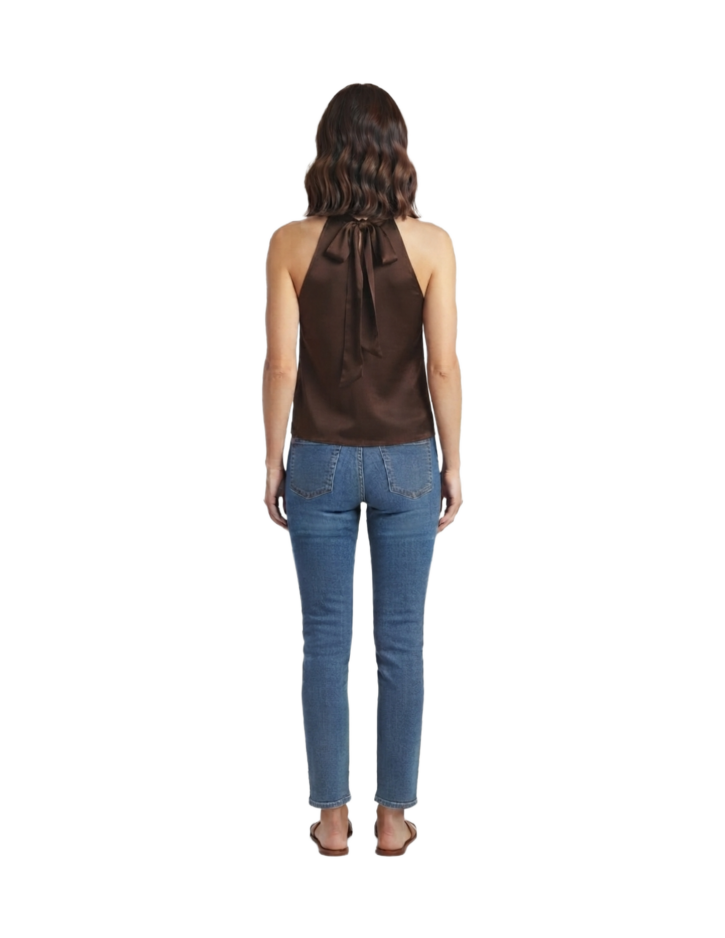 Blusa cafe estilo halter con amarre en cuello