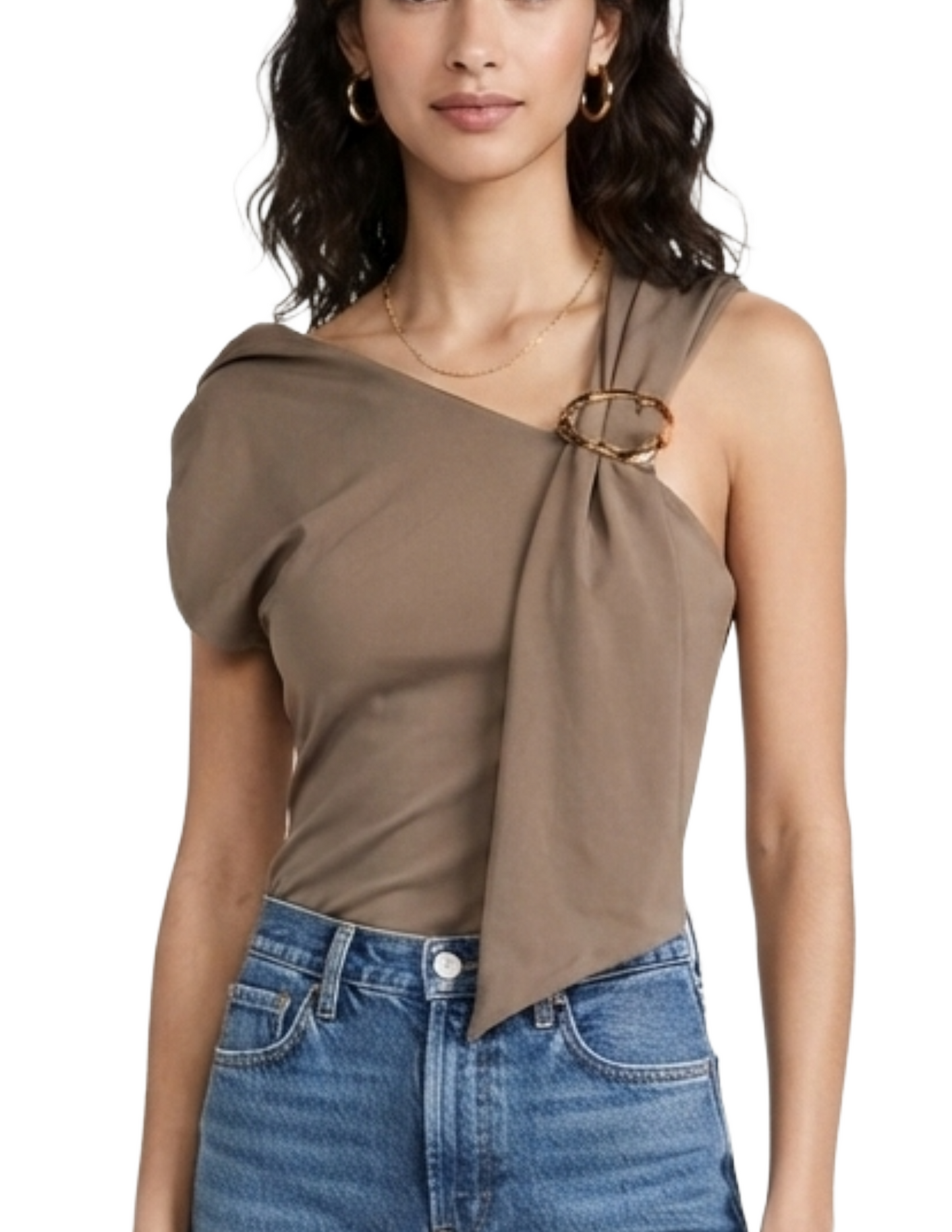 Blusa kaki estilo asimétrica con metal decorativo