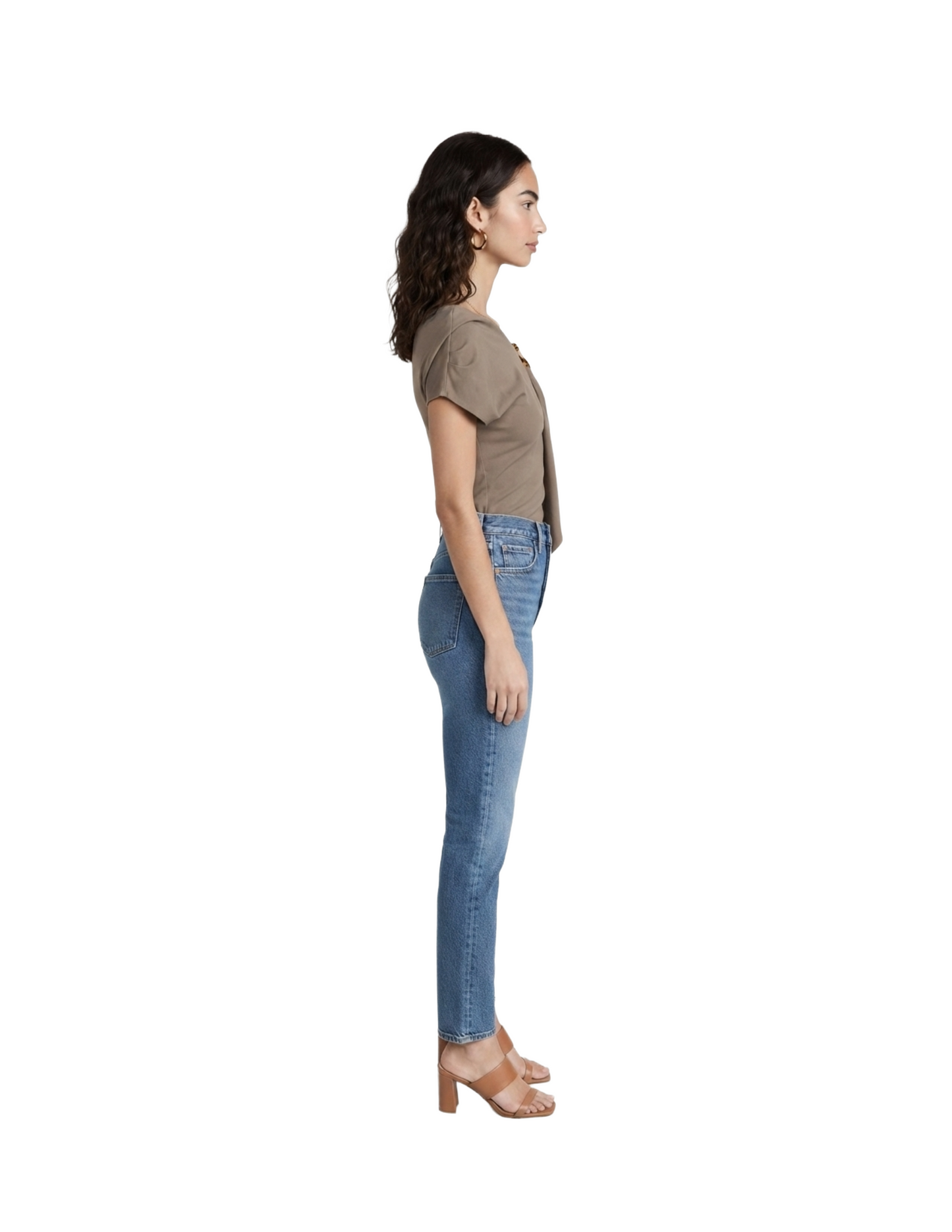 Blusa kaki estilo asimétrica con metal decorativo