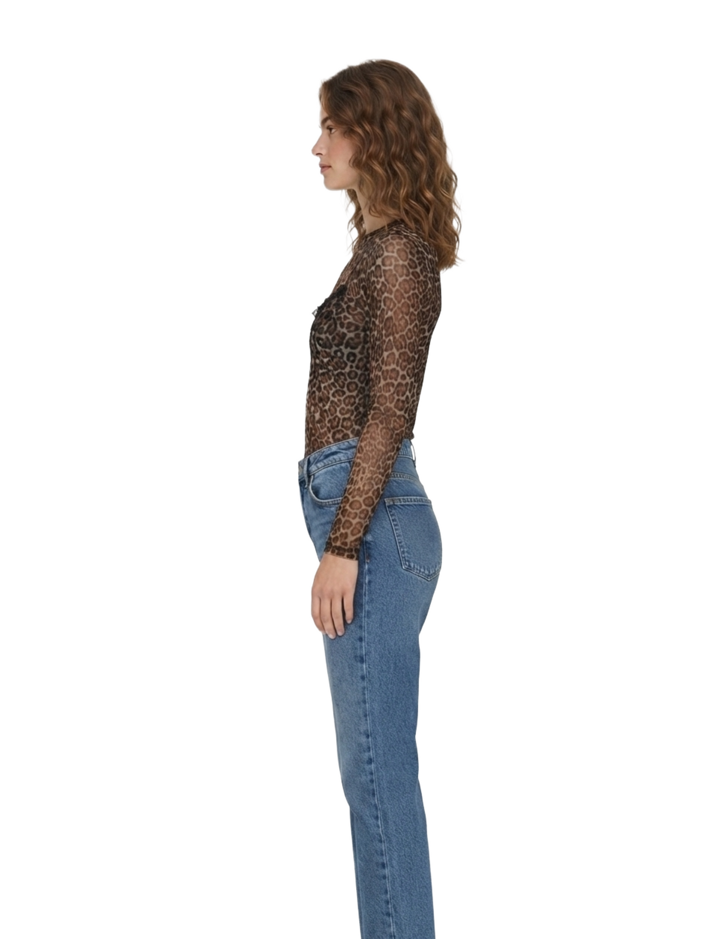 Blusa mesh de animal print con crop top negro