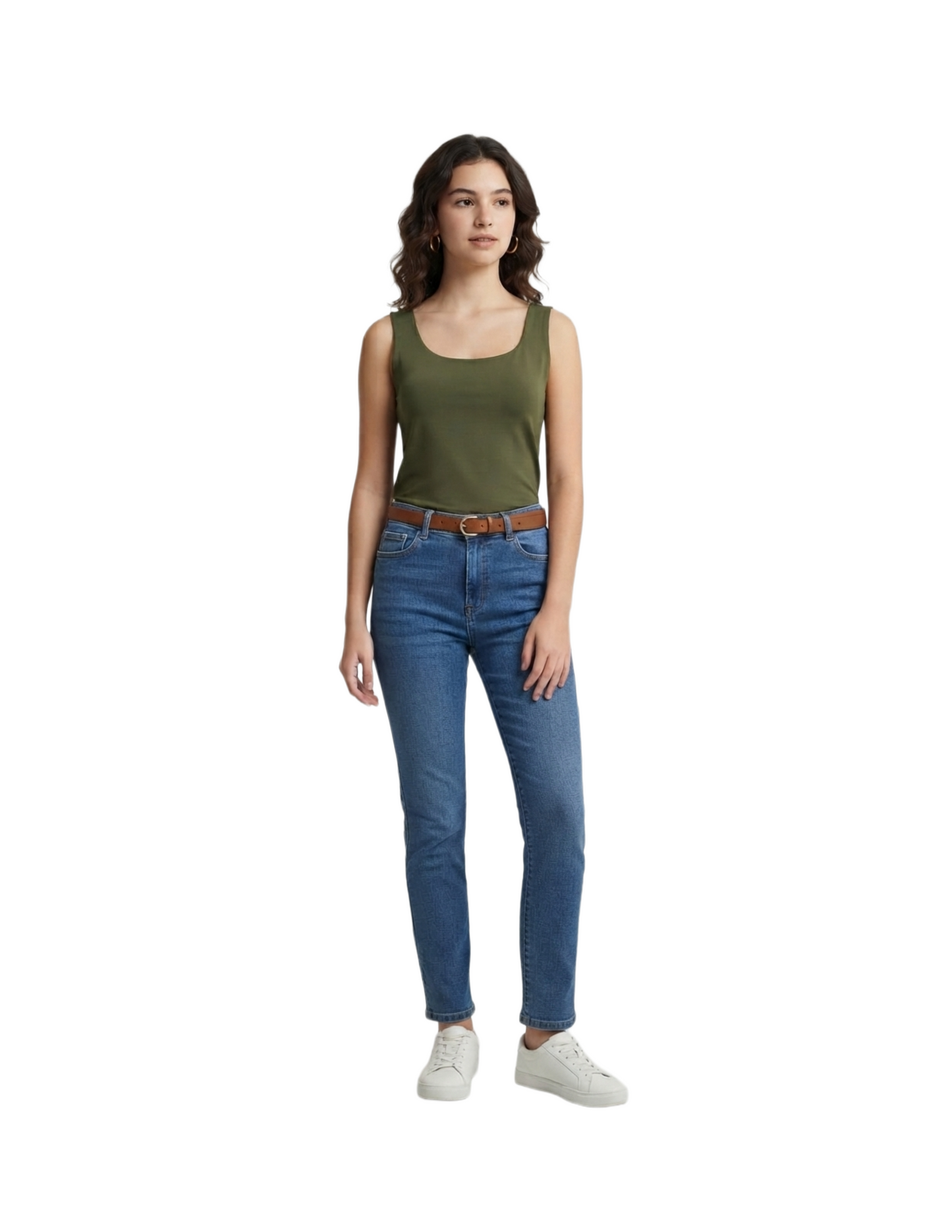Blusa de tirante grueso verde con cuello redondo