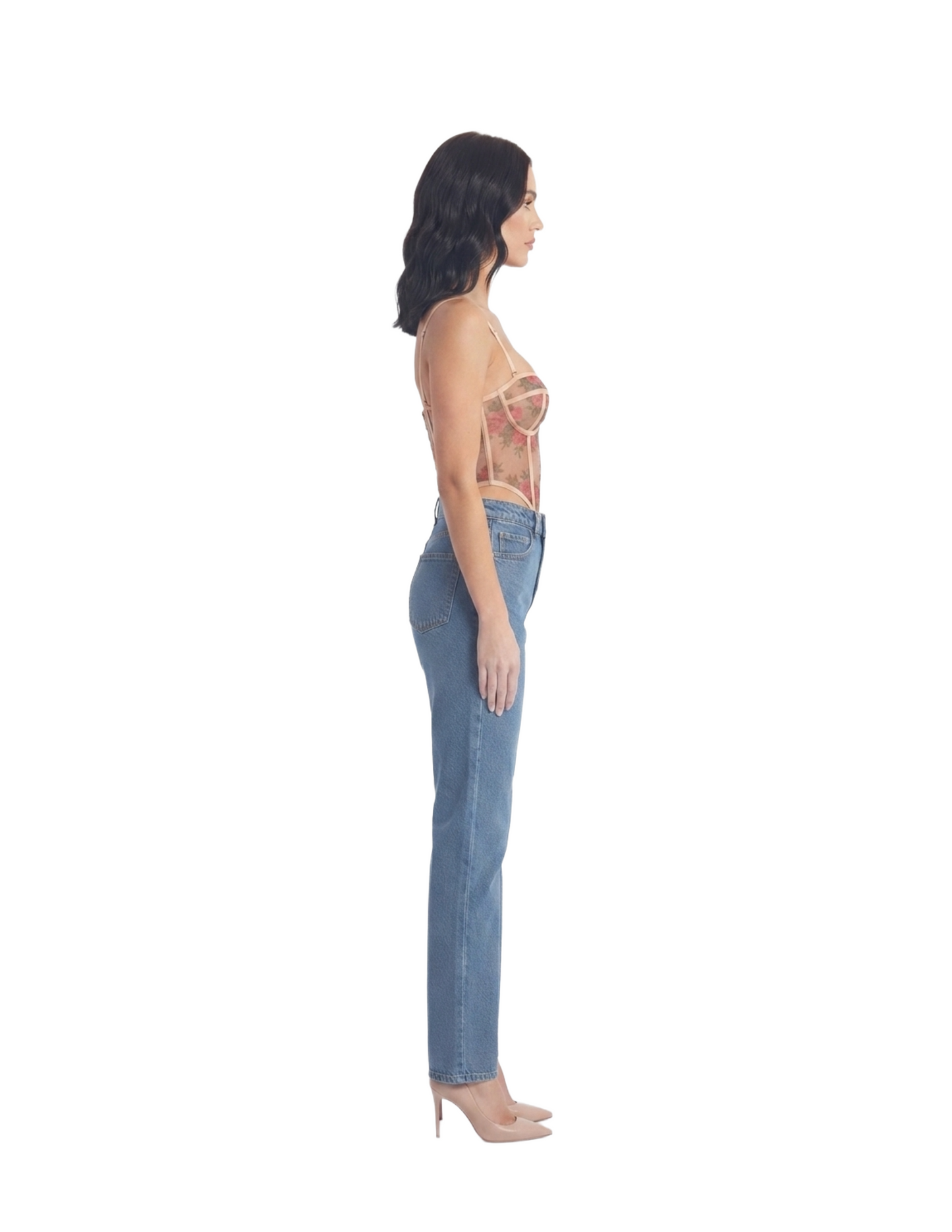 Bralet estampado beteado con copas estilo corset