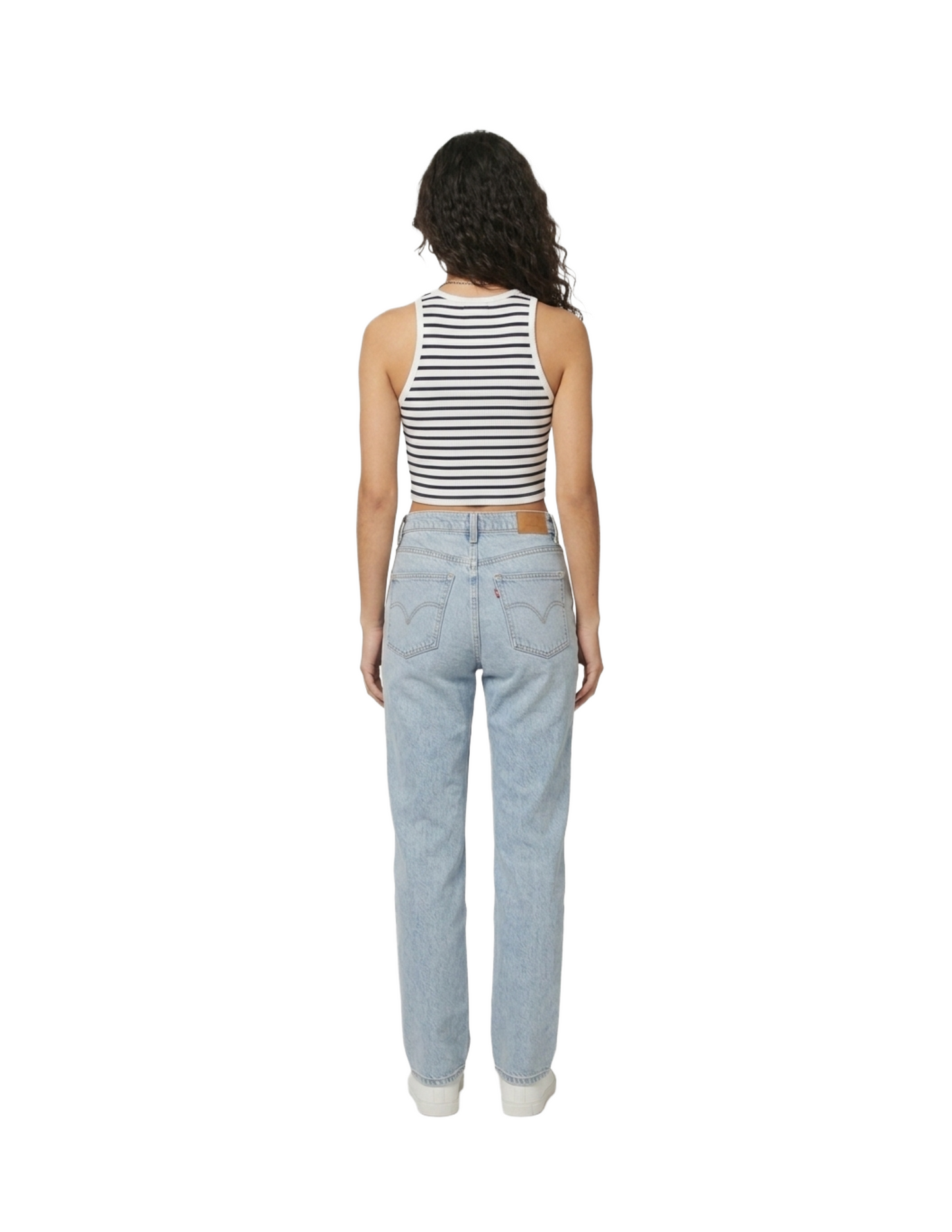 Tank top blanco con rayas negras horizontales
