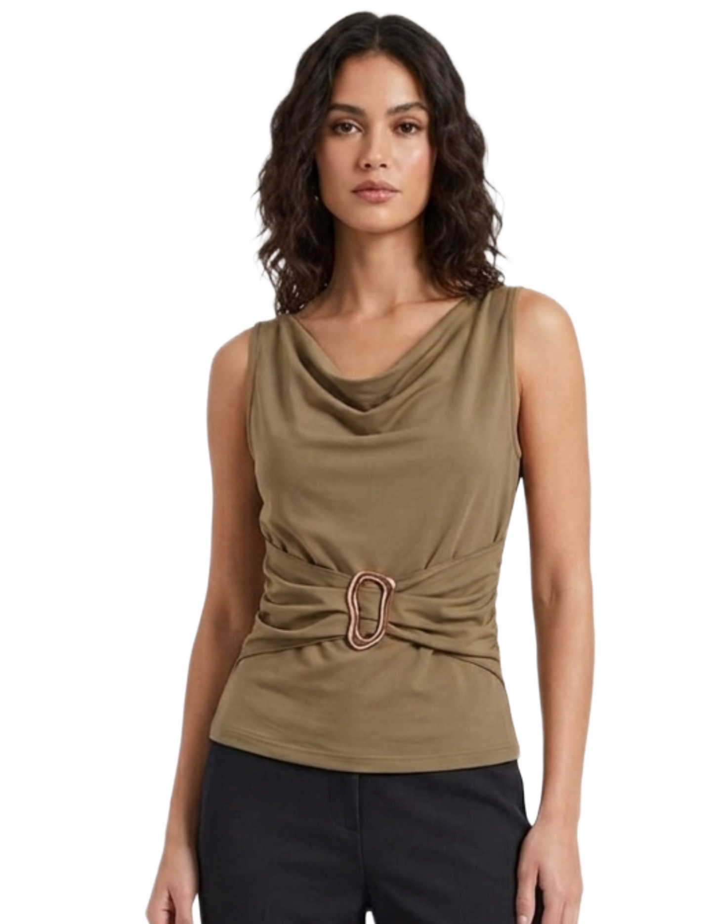 Blusa cafe de tirantes con cinturon