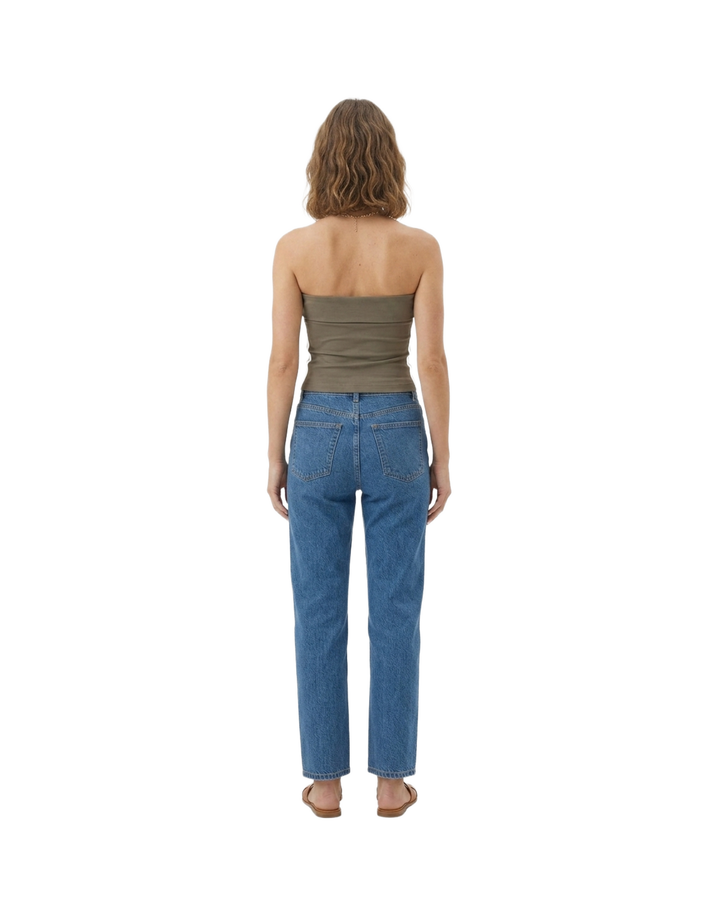 Crop top cafe con rayas laterales deportivo tipo strapless