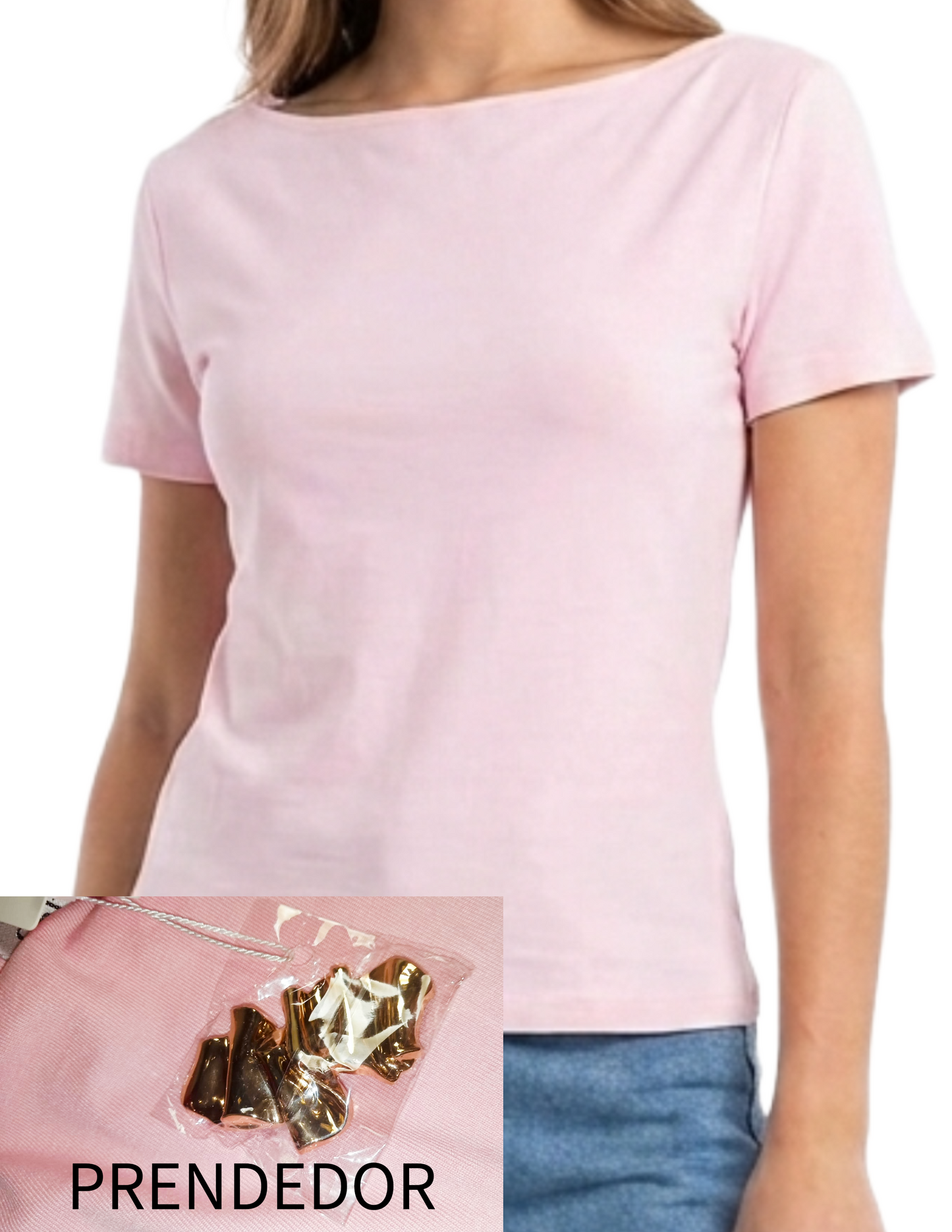 Blusa rosa cuello tipo ojal con prendedor