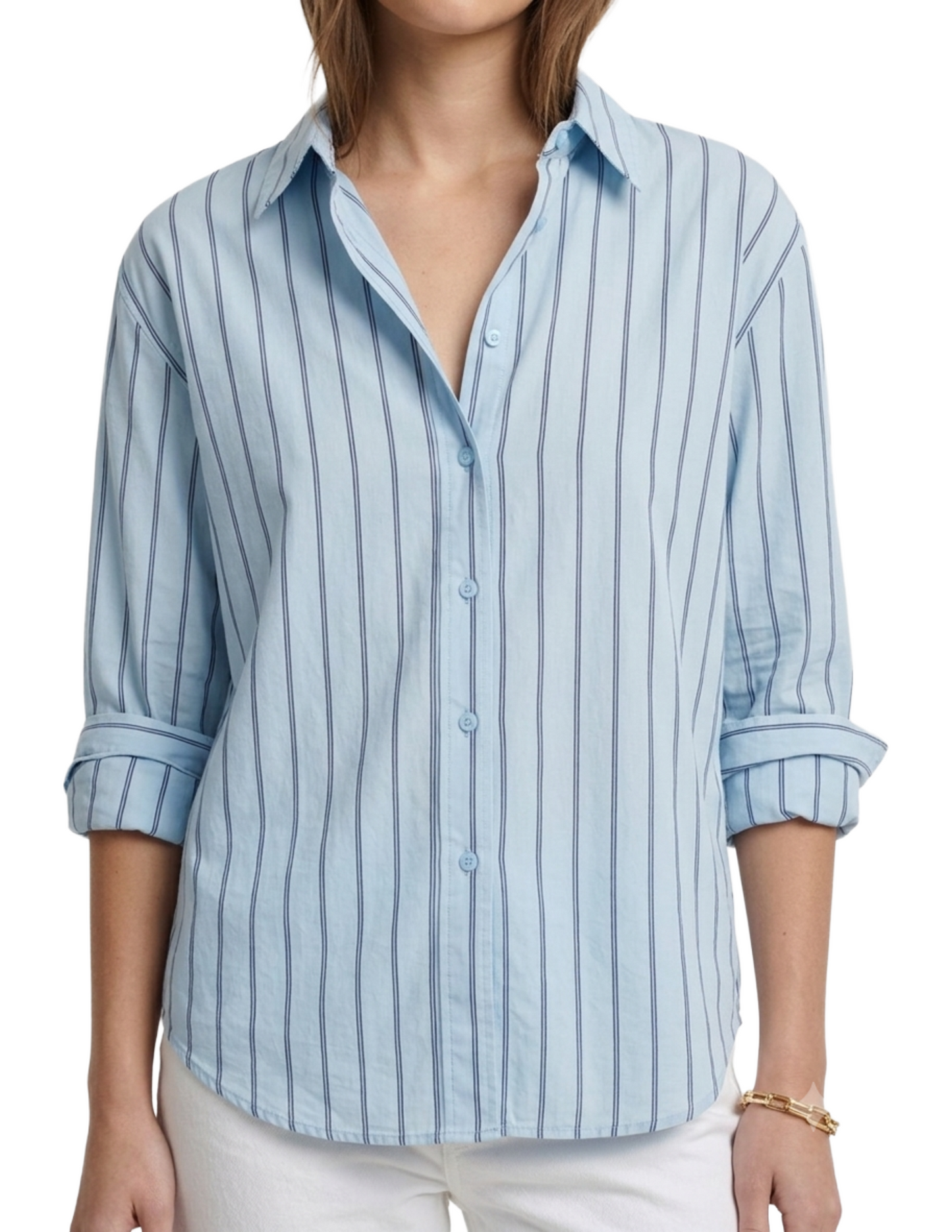 Blusa azul con rayas negras con dobladillo tipo oversize