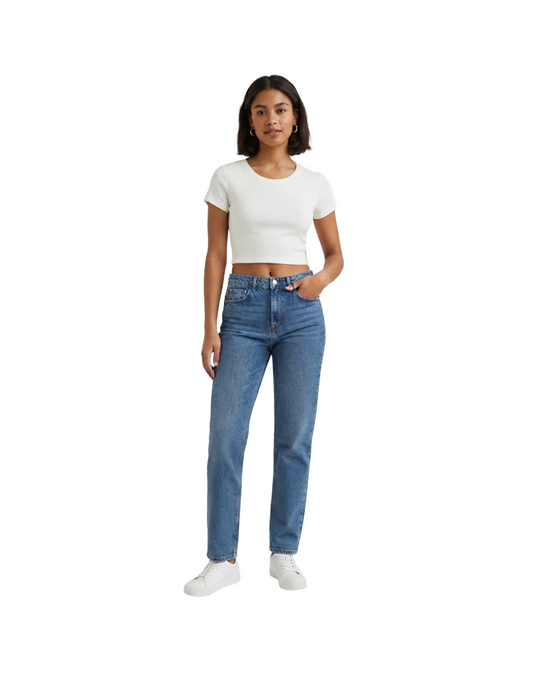 Crop top blanco básico manga corta