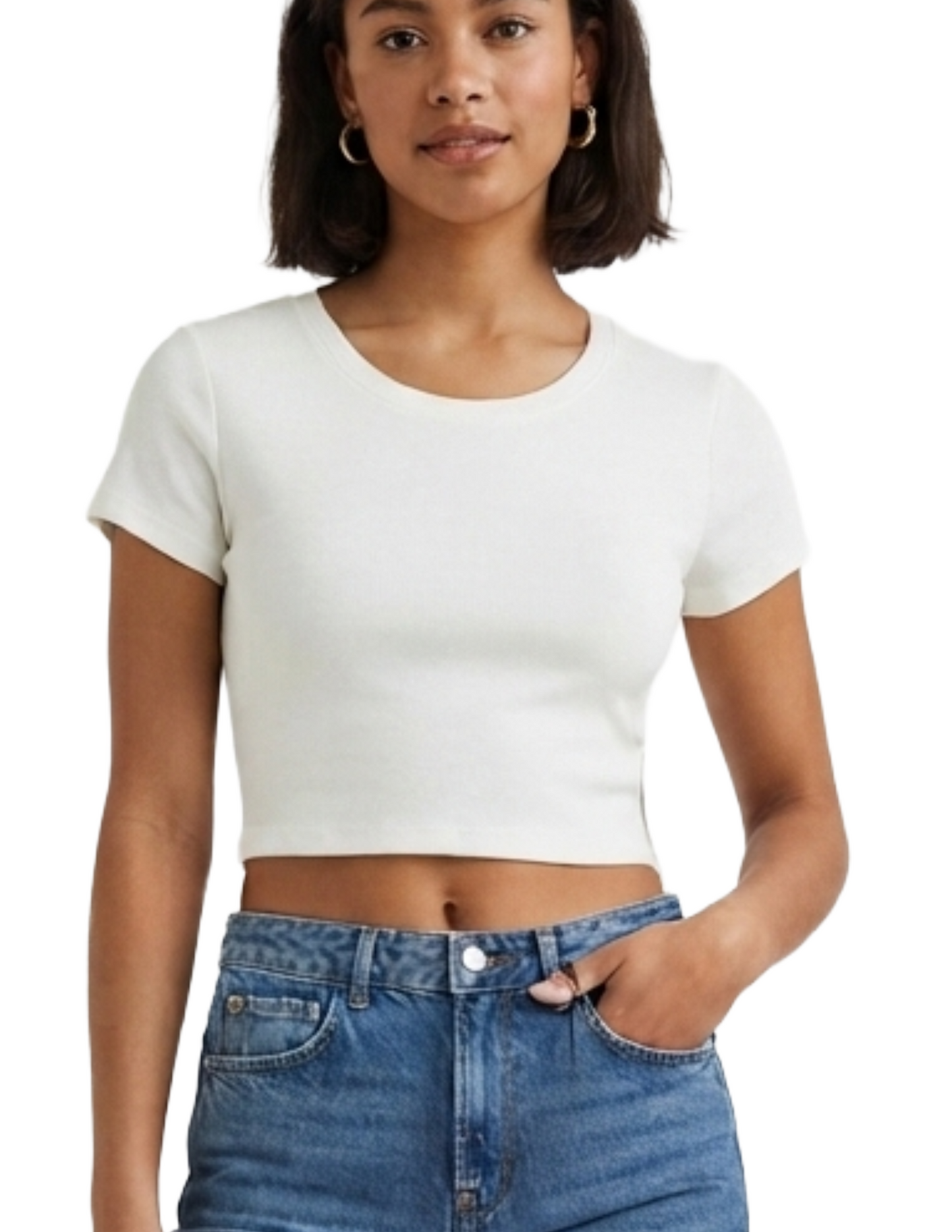Crop top blanco básico manga corta