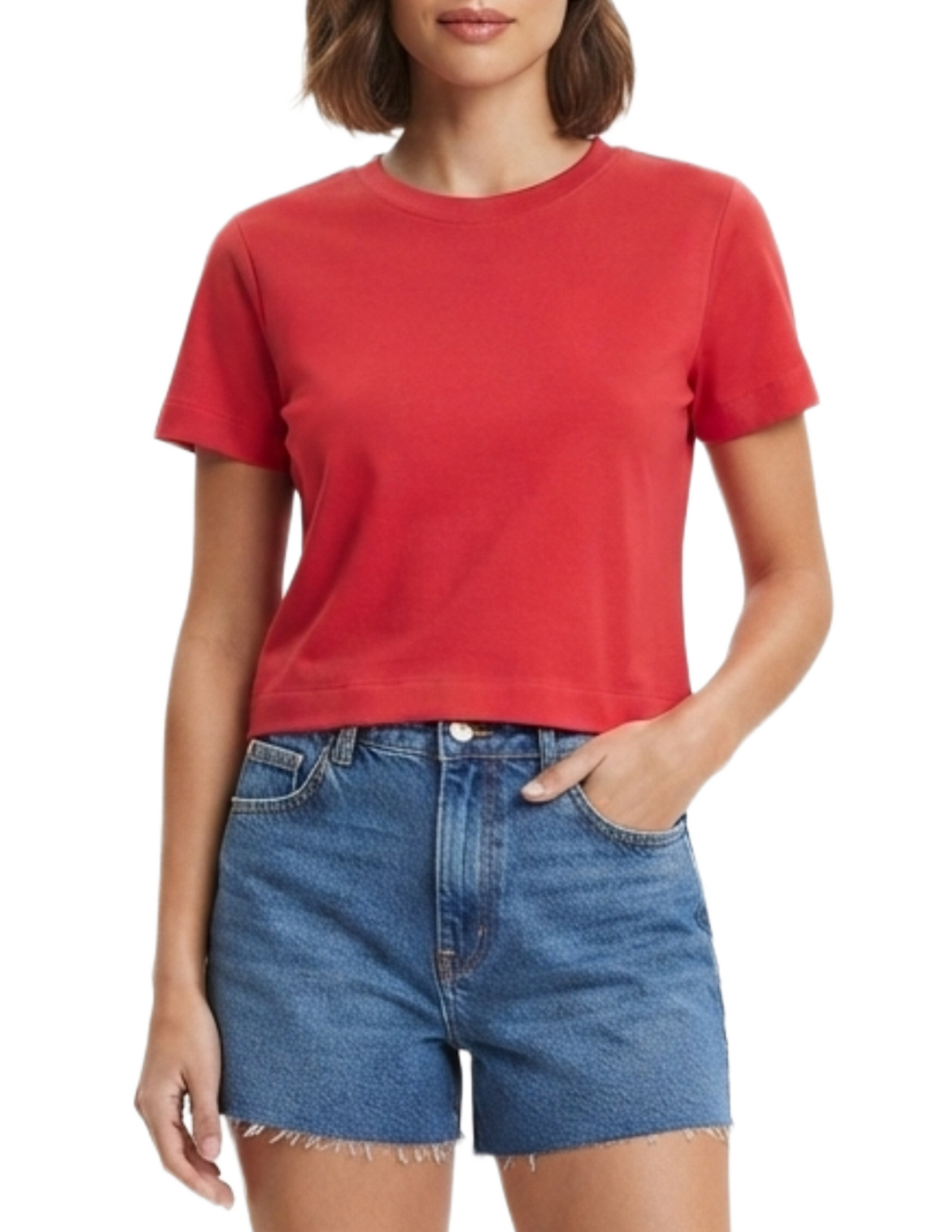 Crop top rojo de cuello redondo