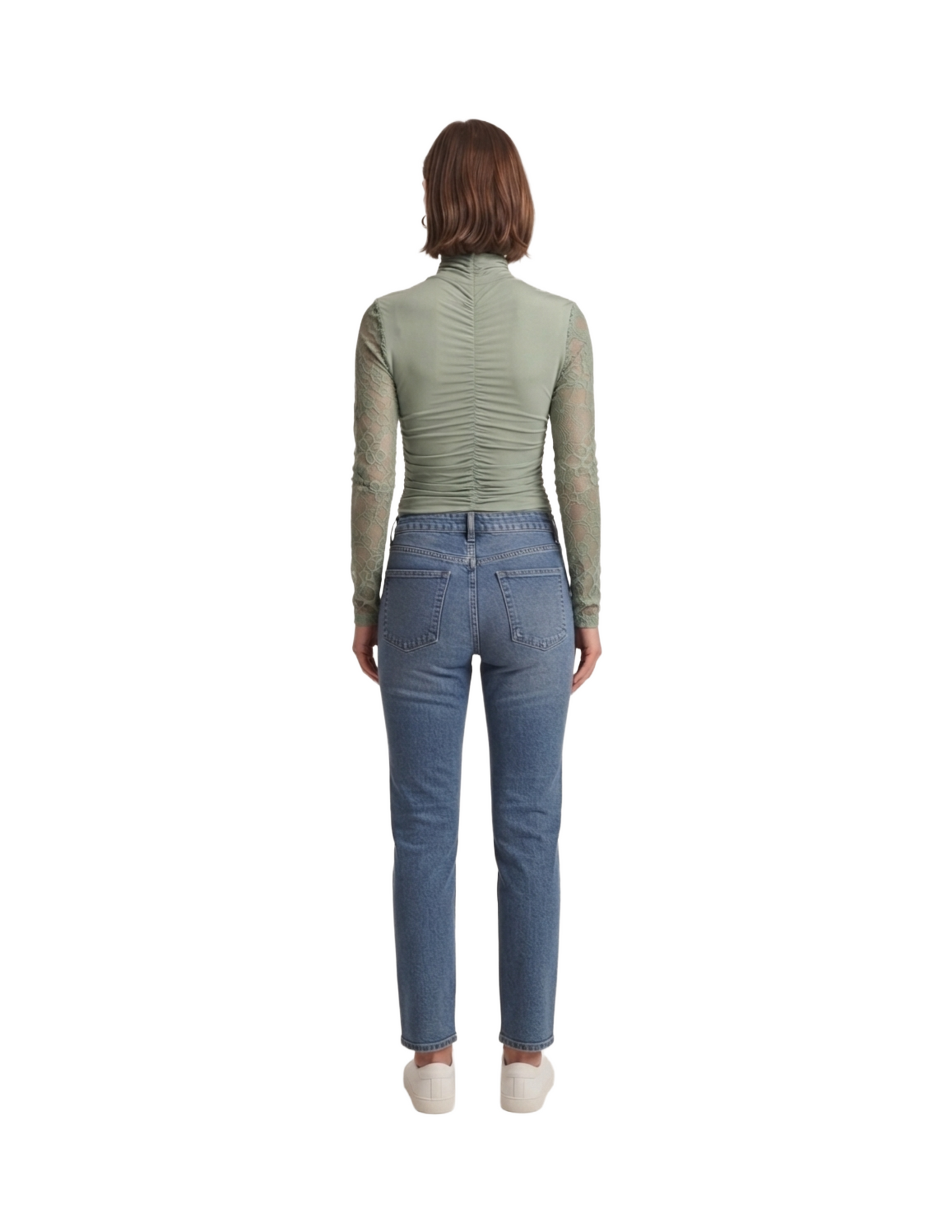Blusa verde jade con mangas de encaje manga larga