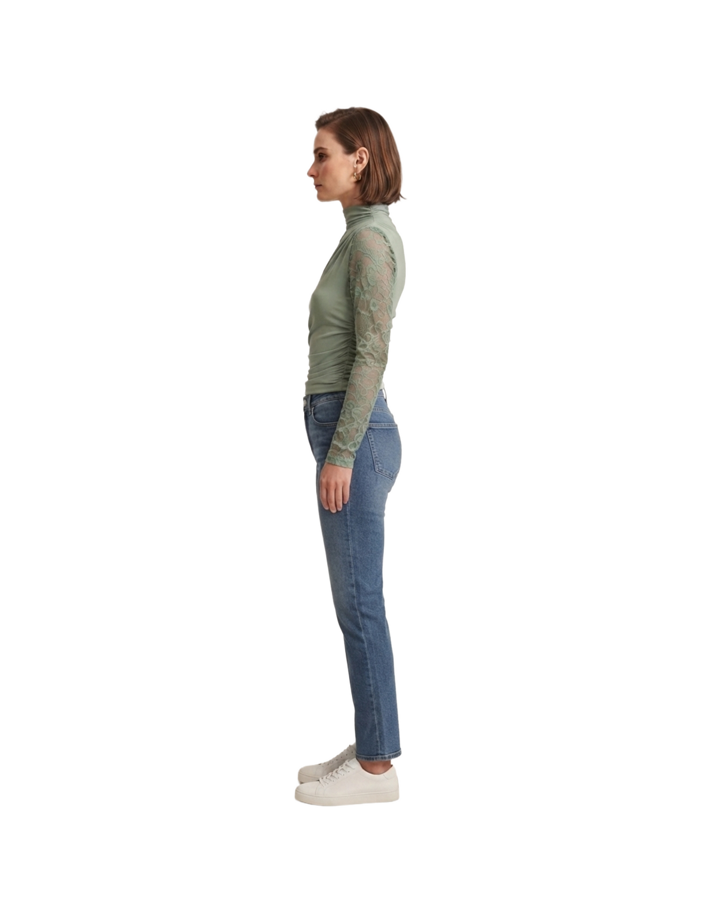 Blusa verde jade con mangas de encaje manga larga