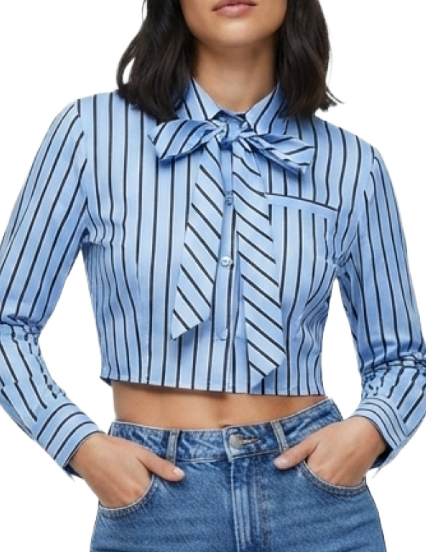 Crop top azul de rayas con corbata