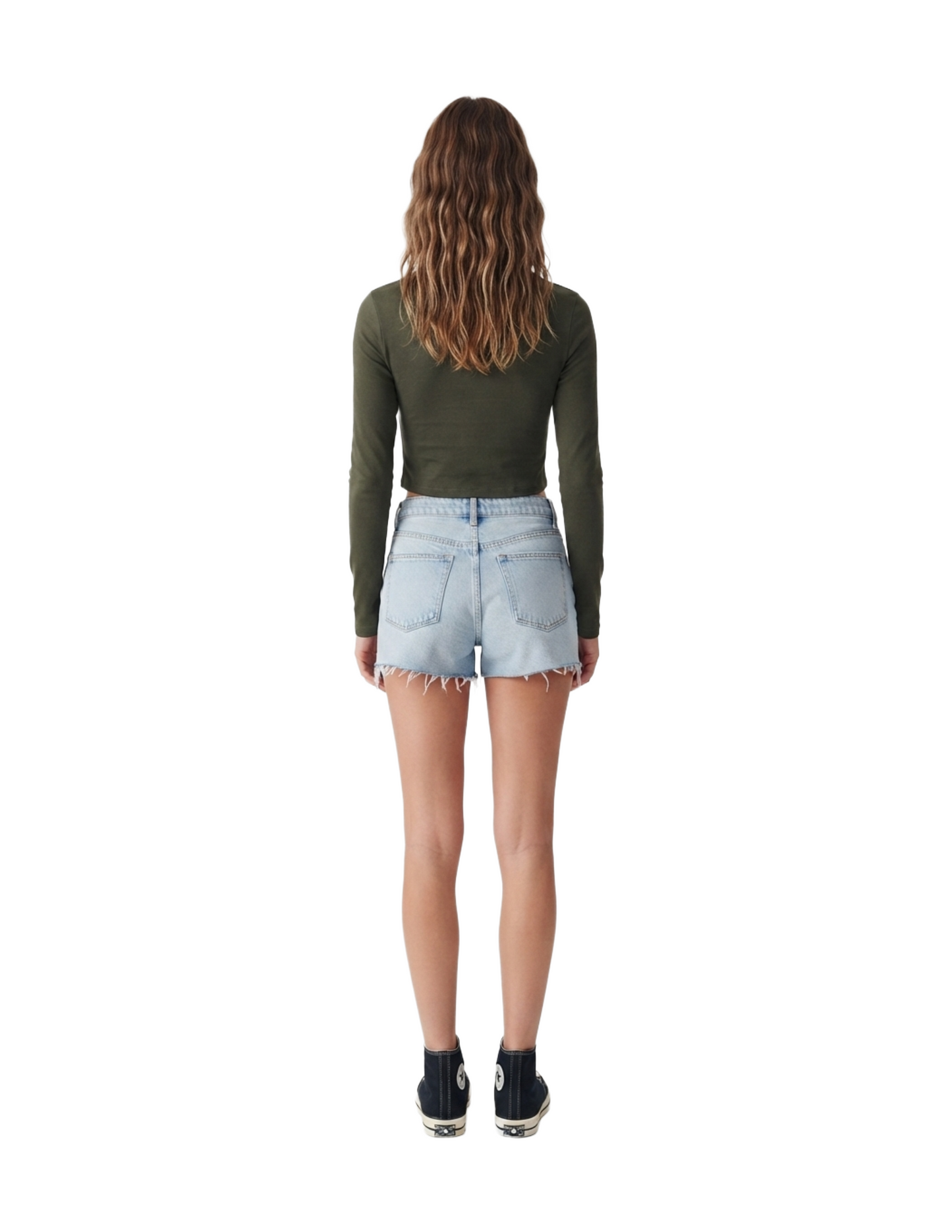 Blusa verde soldado de cuello redondo manga larga