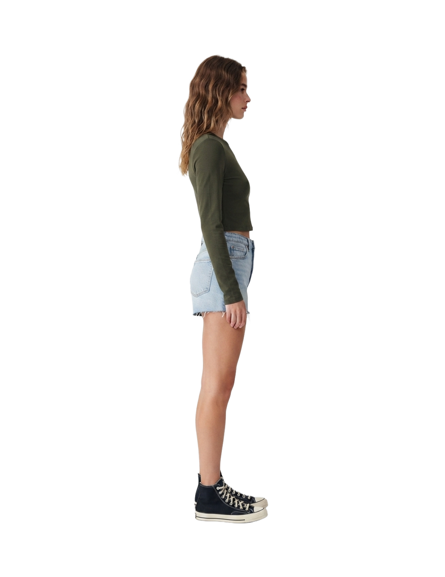 Blusa verde soldado de cuello redondo manga larga