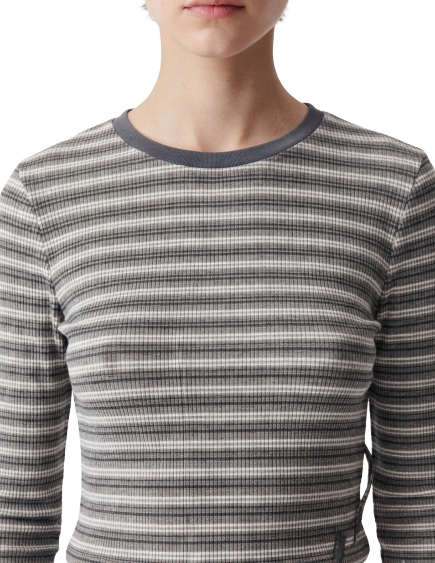 Crop top rayado manga larga con diseño acanalado