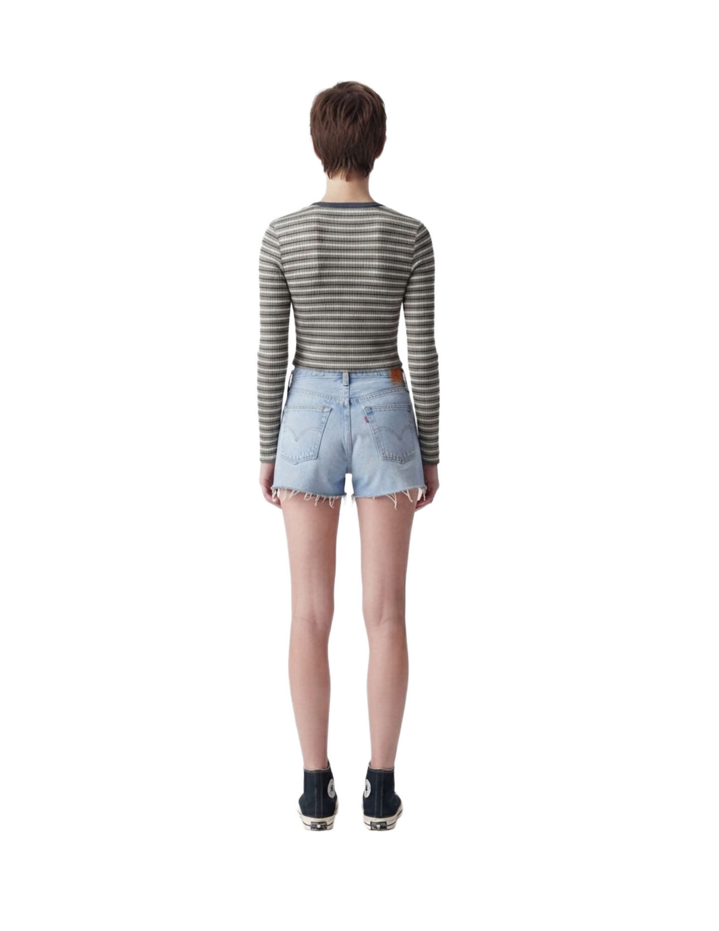 Crop top rayado manga larga con diseño acanalado