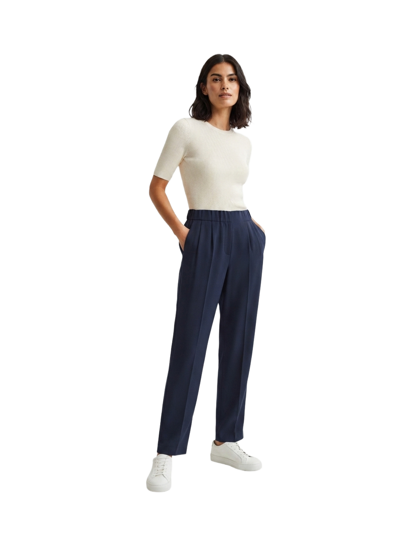Pantalón azul de vestir con elástico en cintura