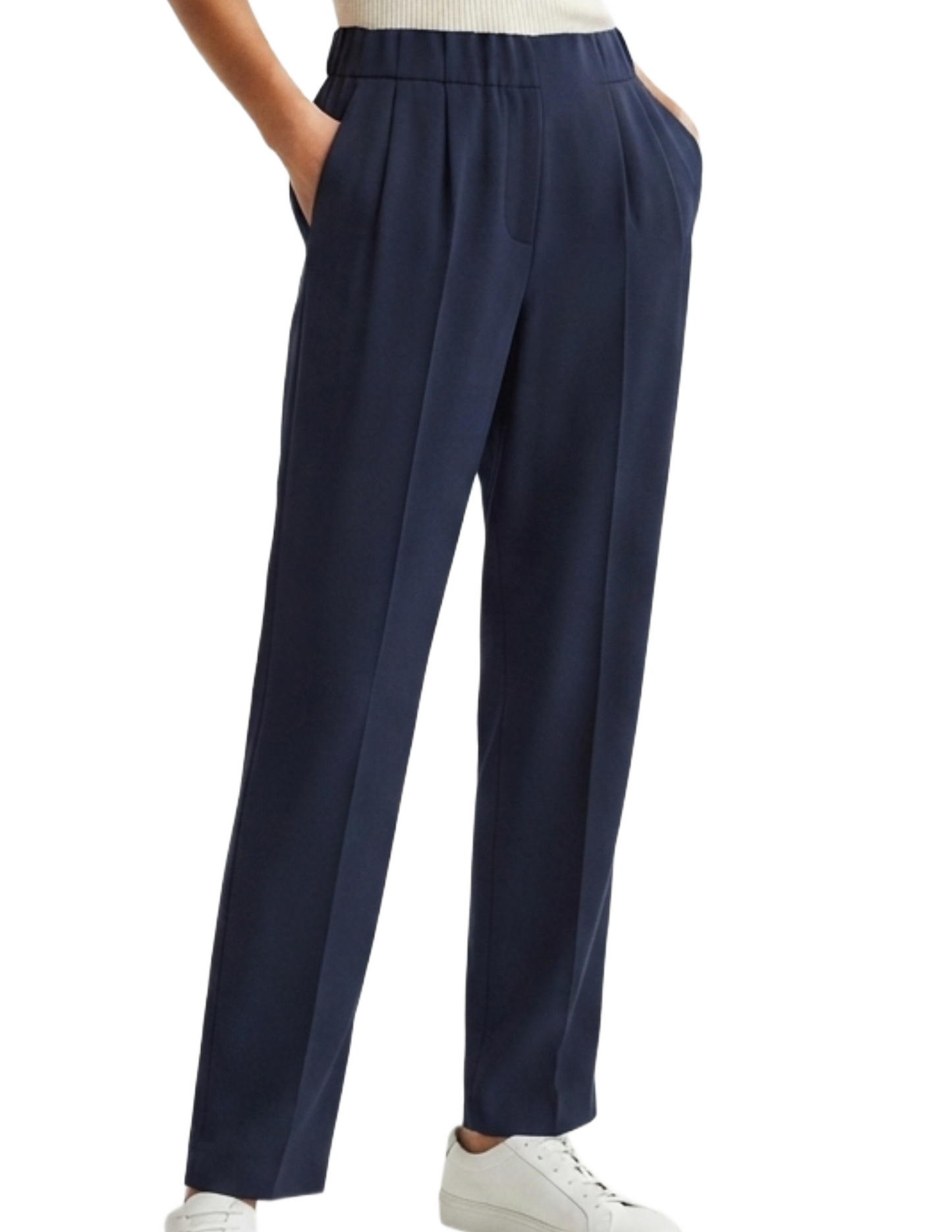 Pantalón azul de vestir con elástico en cintura