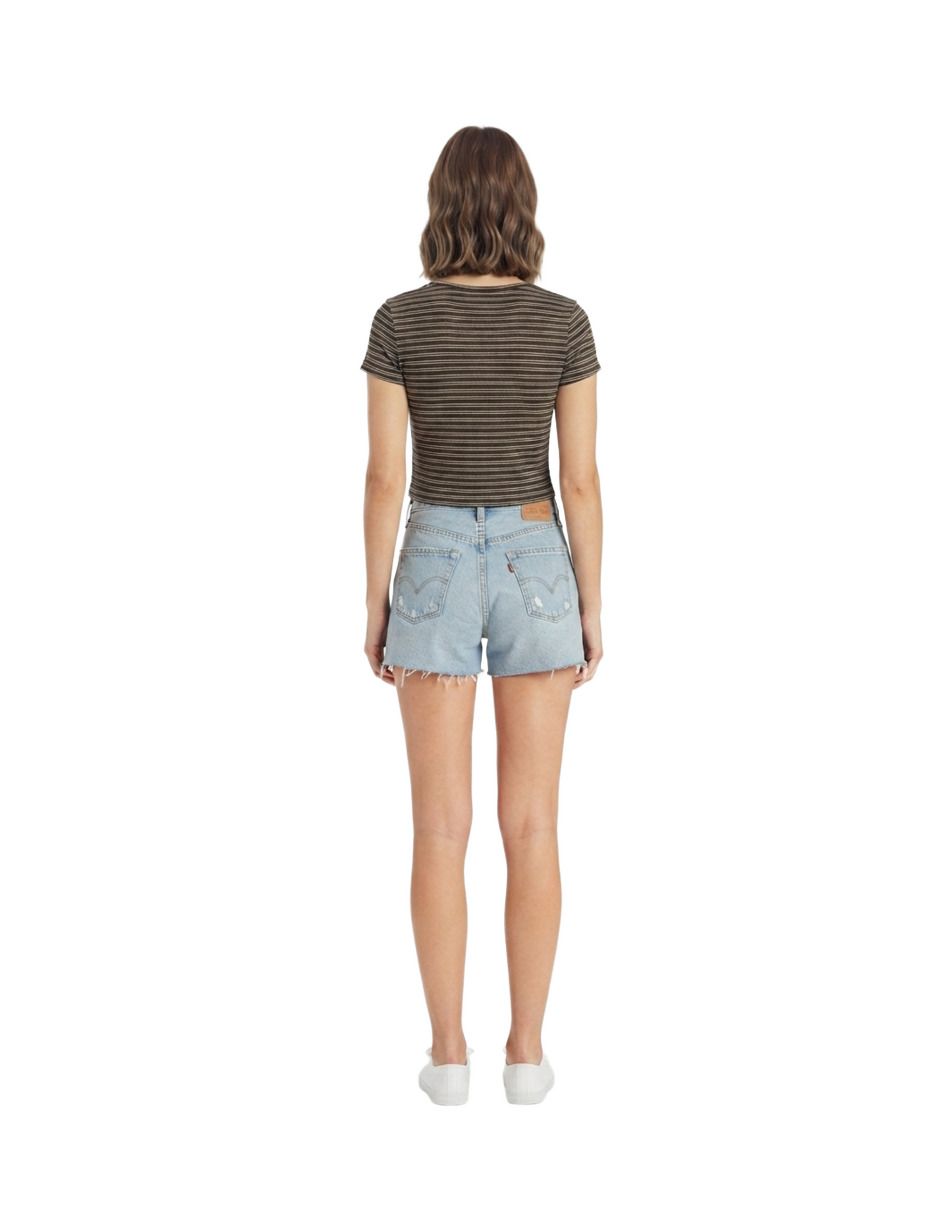 Crop top manga corta cafe rayado cuello en V