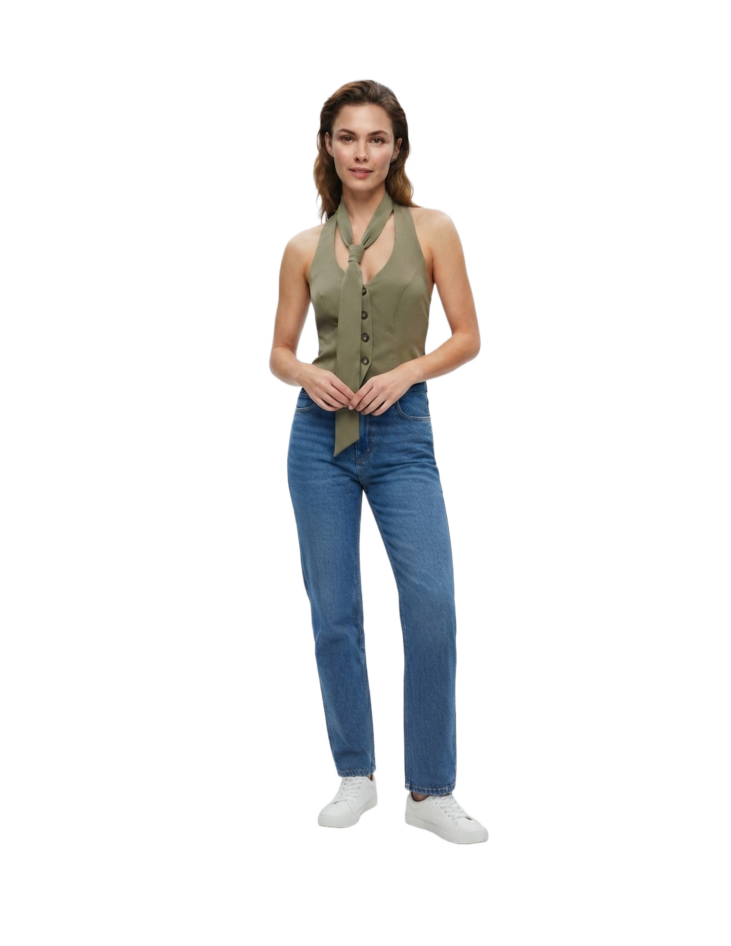 Chaleco verde abotonado con corbata