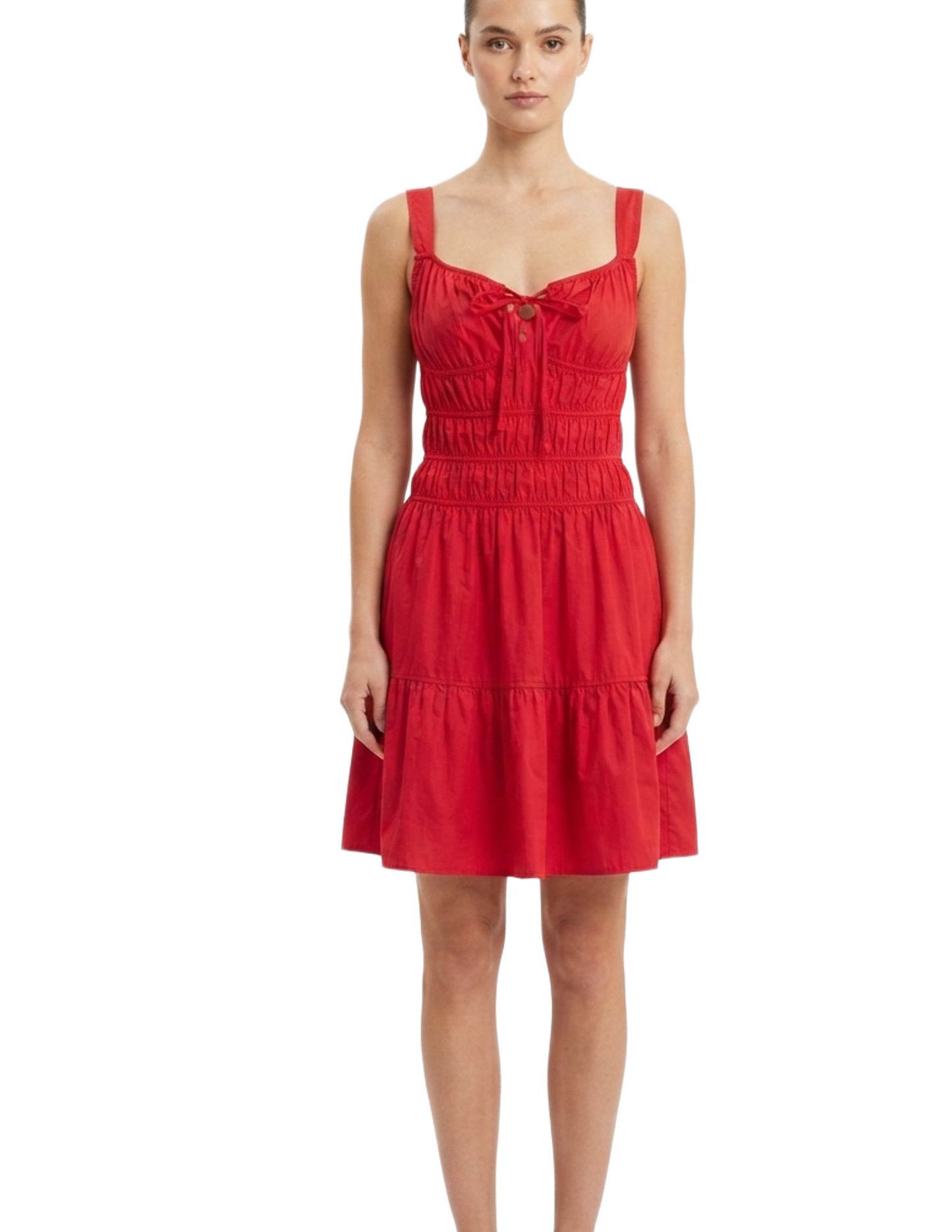 Vestido Rojo de tirantes con elasticos decorativos