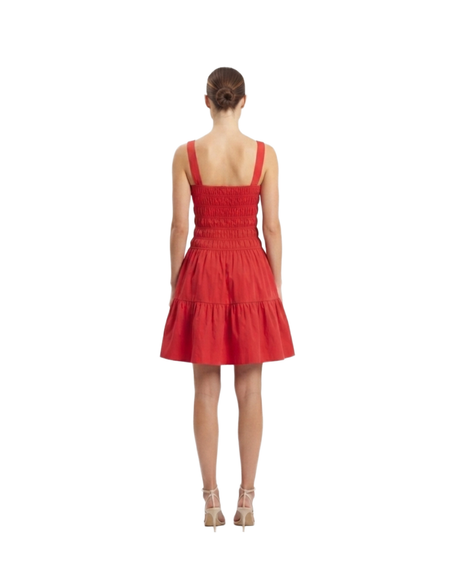 Vestido Rojo de tirantes con elasticos decorativos