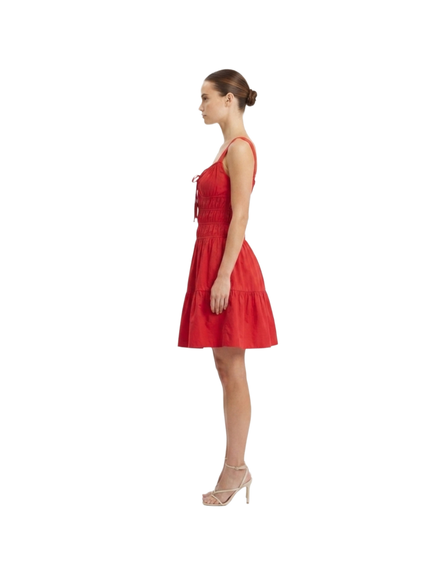 Vestido Rojo de tirantes con elasticos decorativos