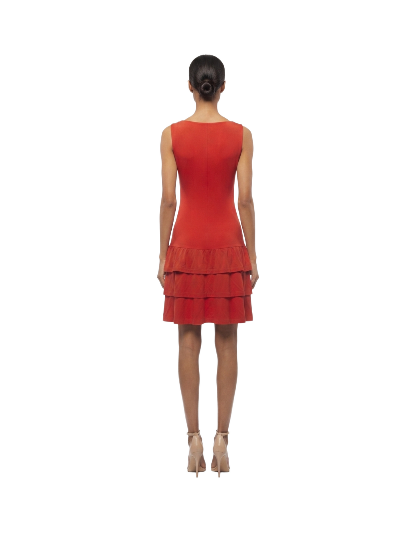 Vestido rojo de tirantes con olanes