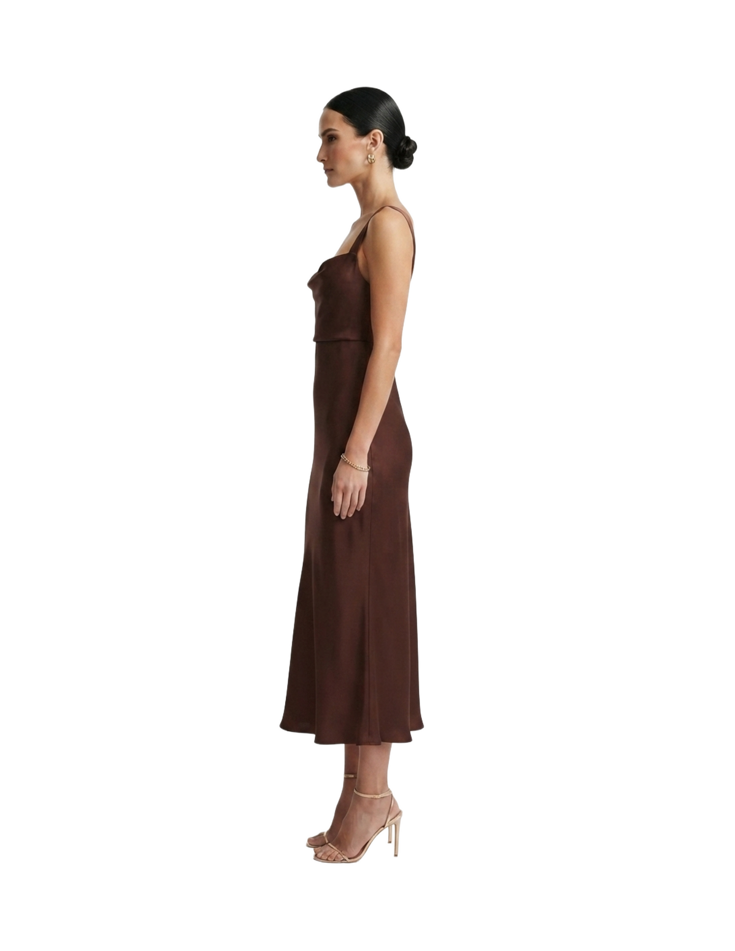 Vestido entallado satinado de tirantes color vino