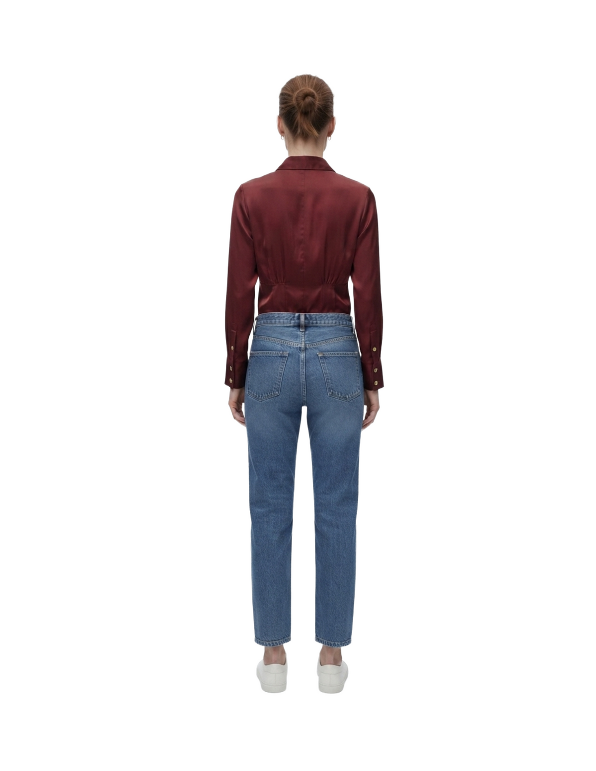 Blusa satinada manga larga abotonada con plisado