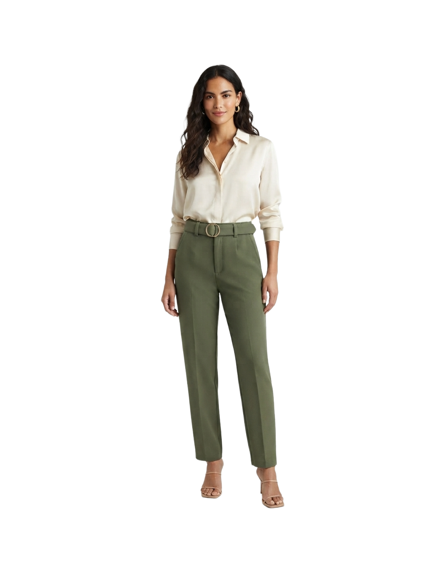 Pantalón verde seccionado con cinto completo