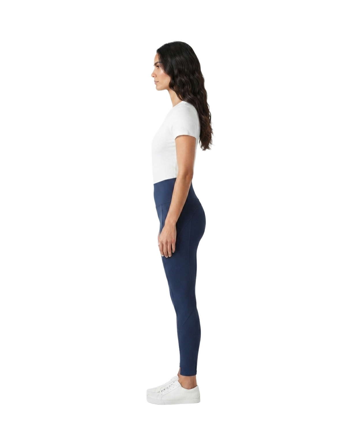 Legging azul con costuras decorativas