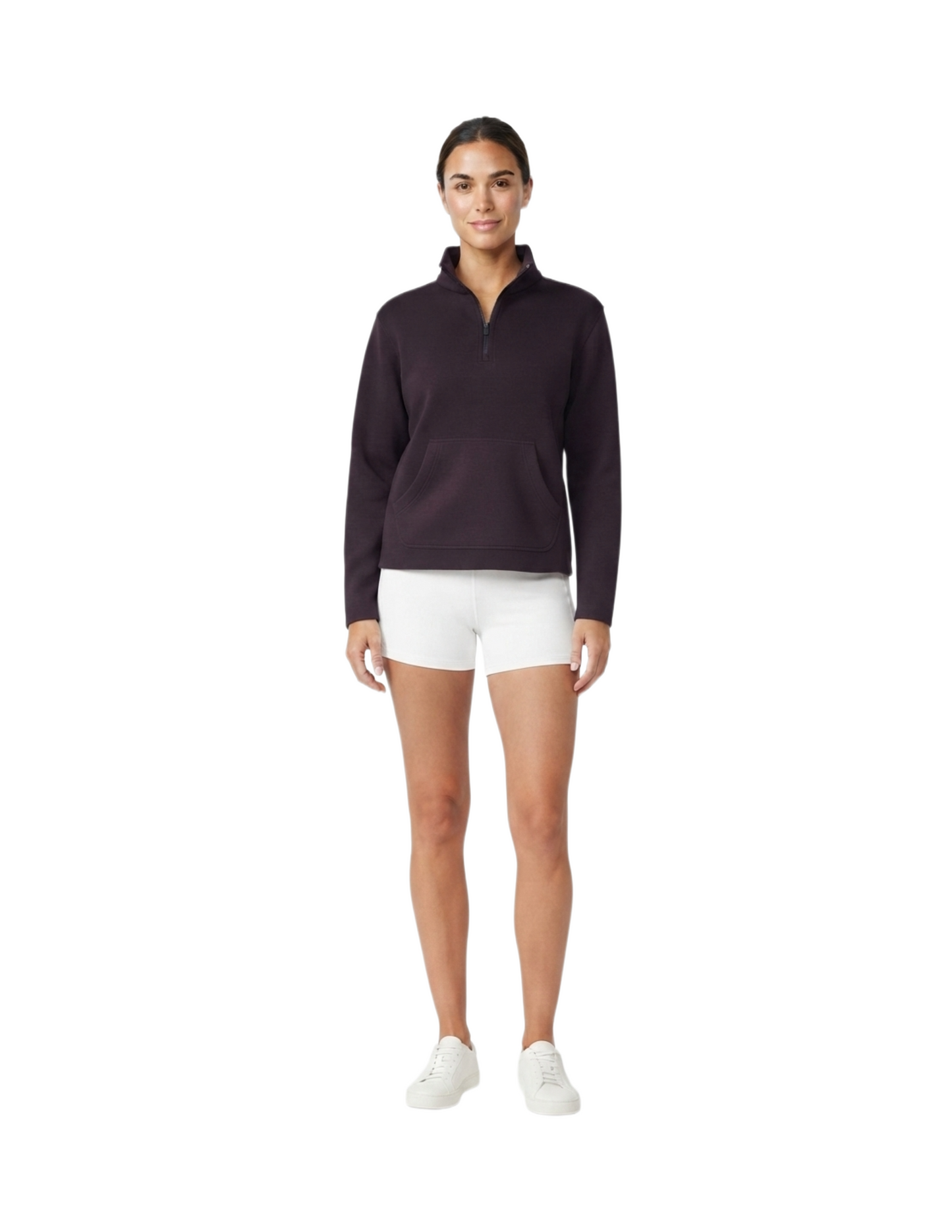 Sudadera morada de medio zipper con ajuste en cintura