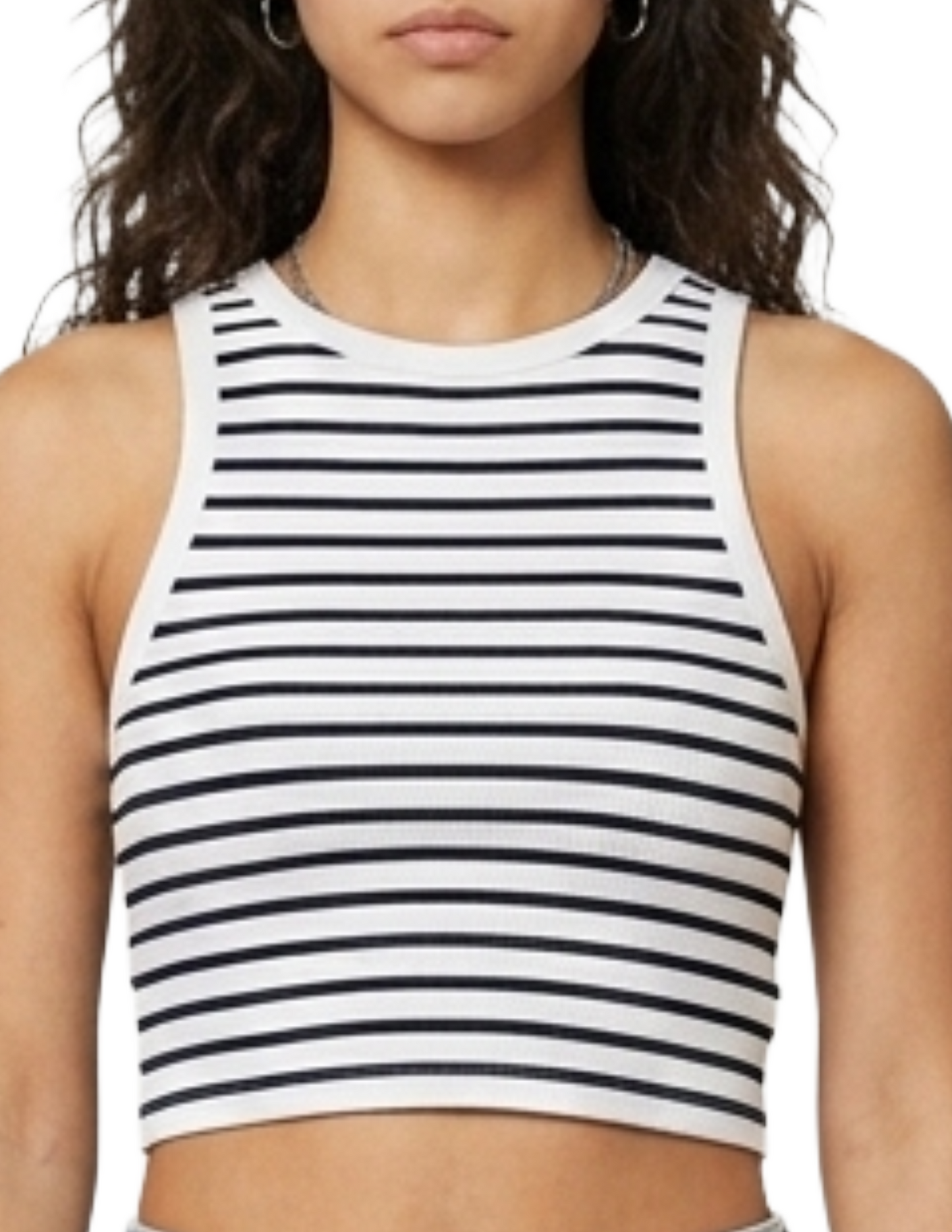 Tank top blanco con rayas negras horizontales