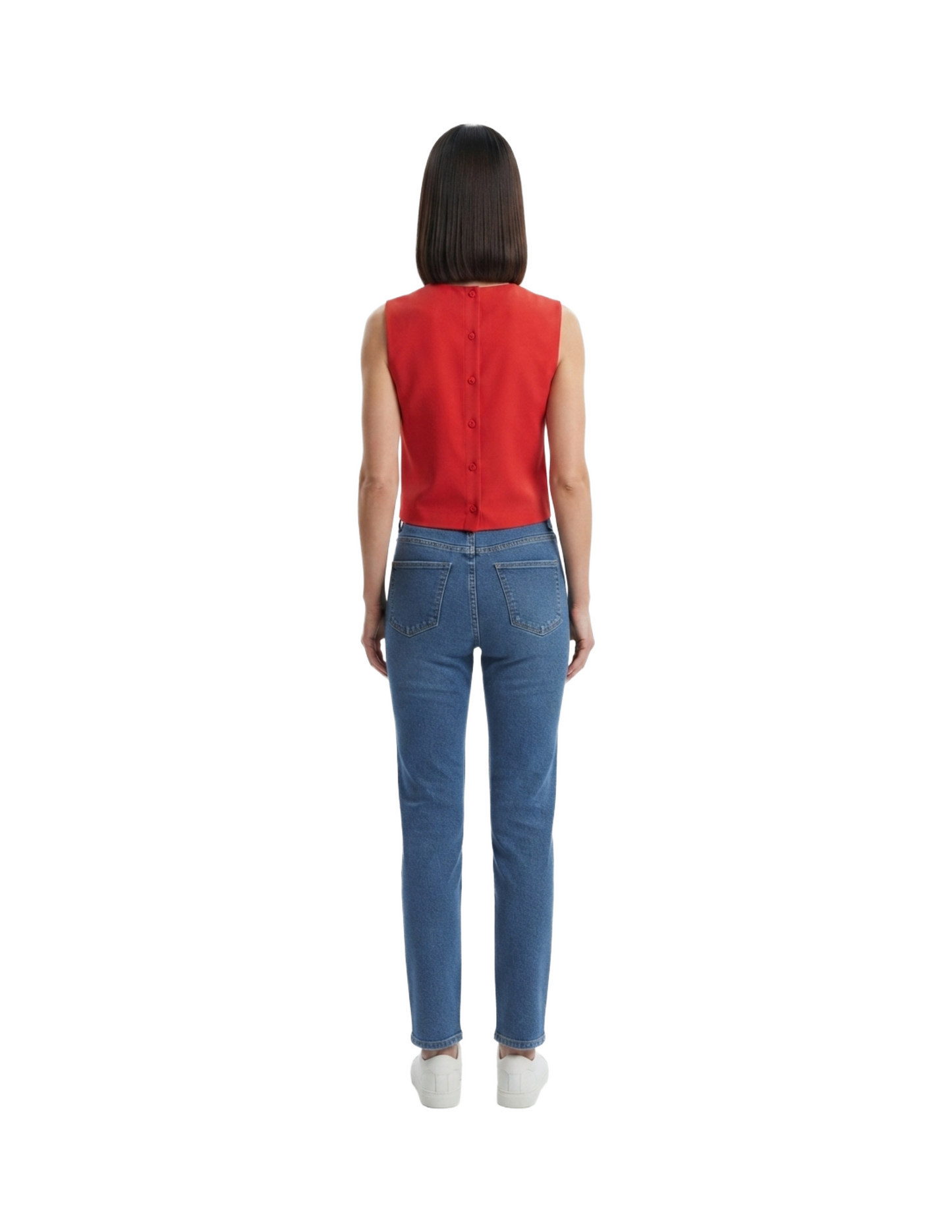Blusa roja con botones laterales decorativos corte cruzado