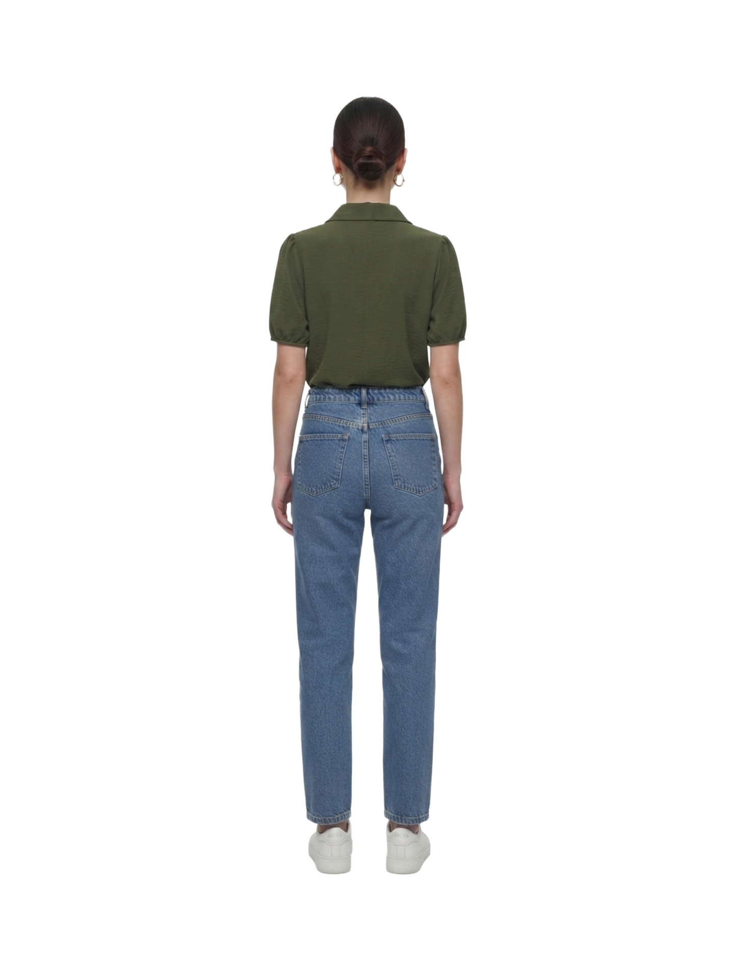 Blusa verde plisado lateral con botones dorados