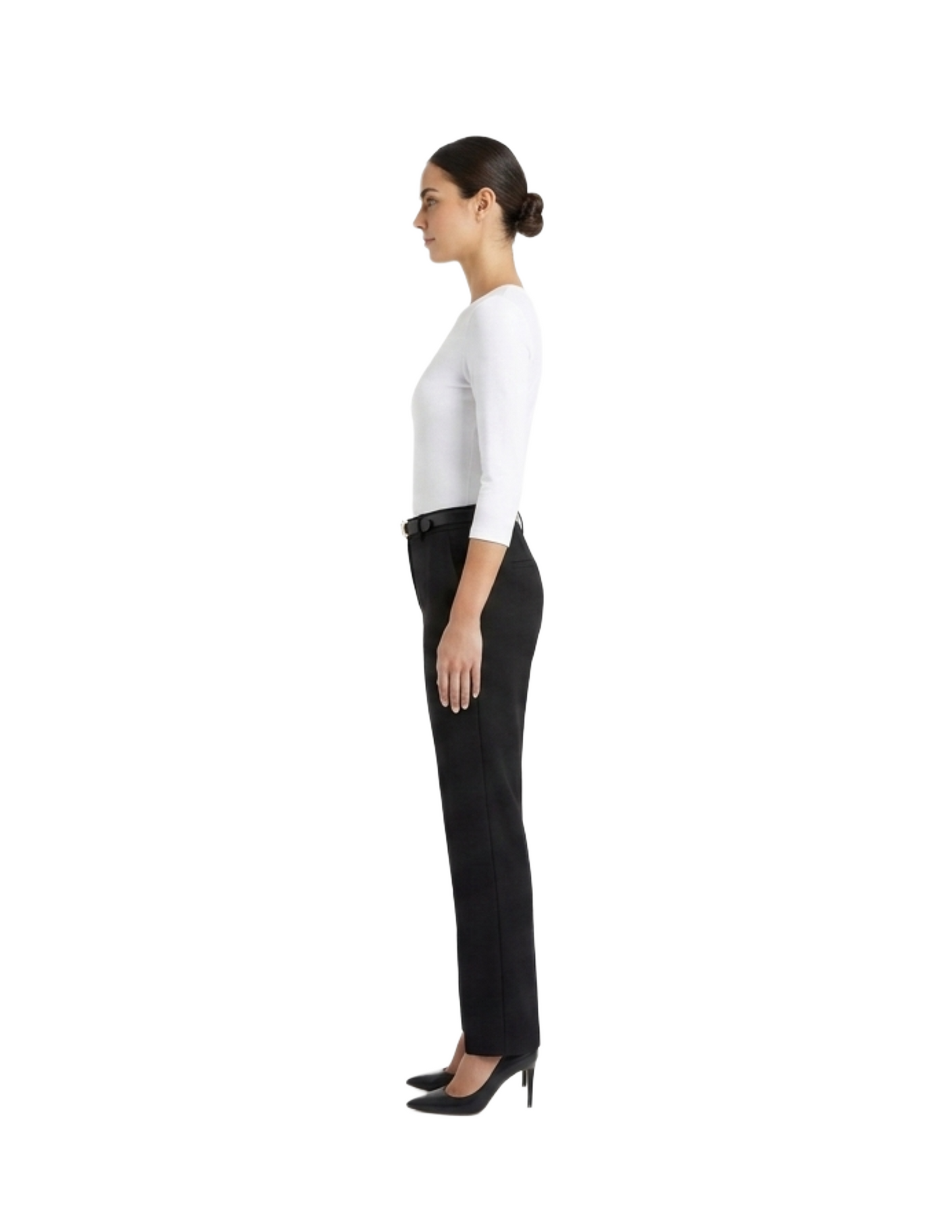 Pantalón negro corte recto con cinturón