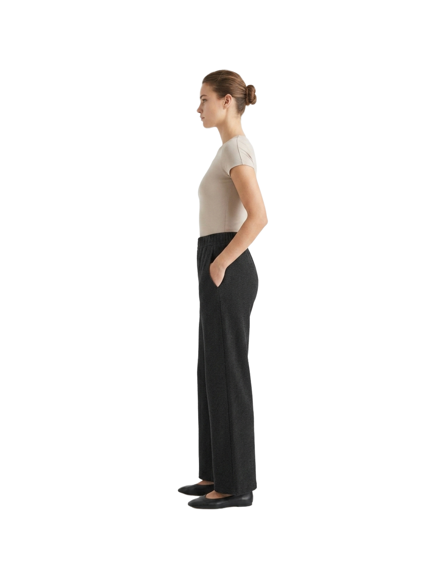 Pantalón negro acanalado recto tela gruesa