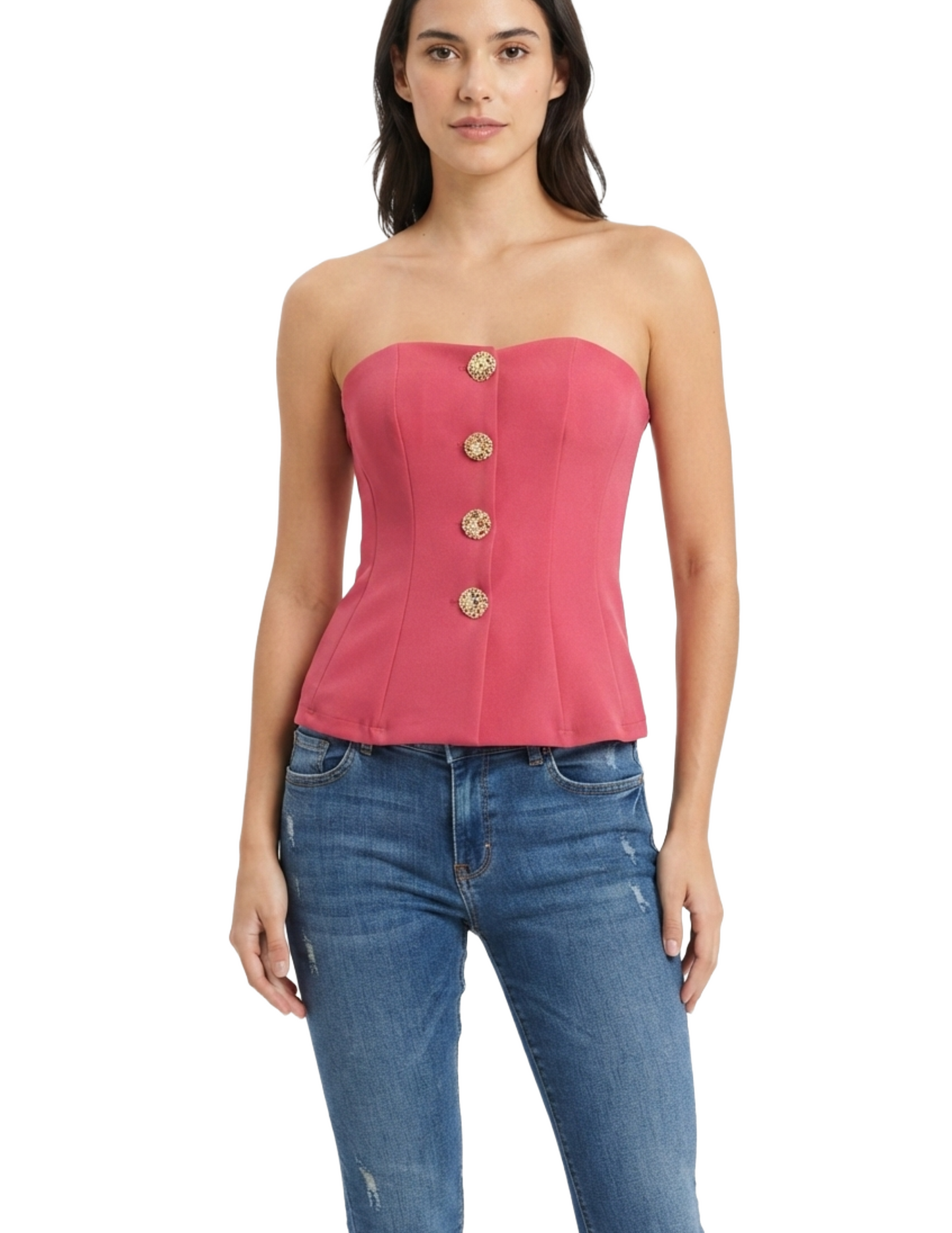 Straple rojo seccionado con botones decorativos